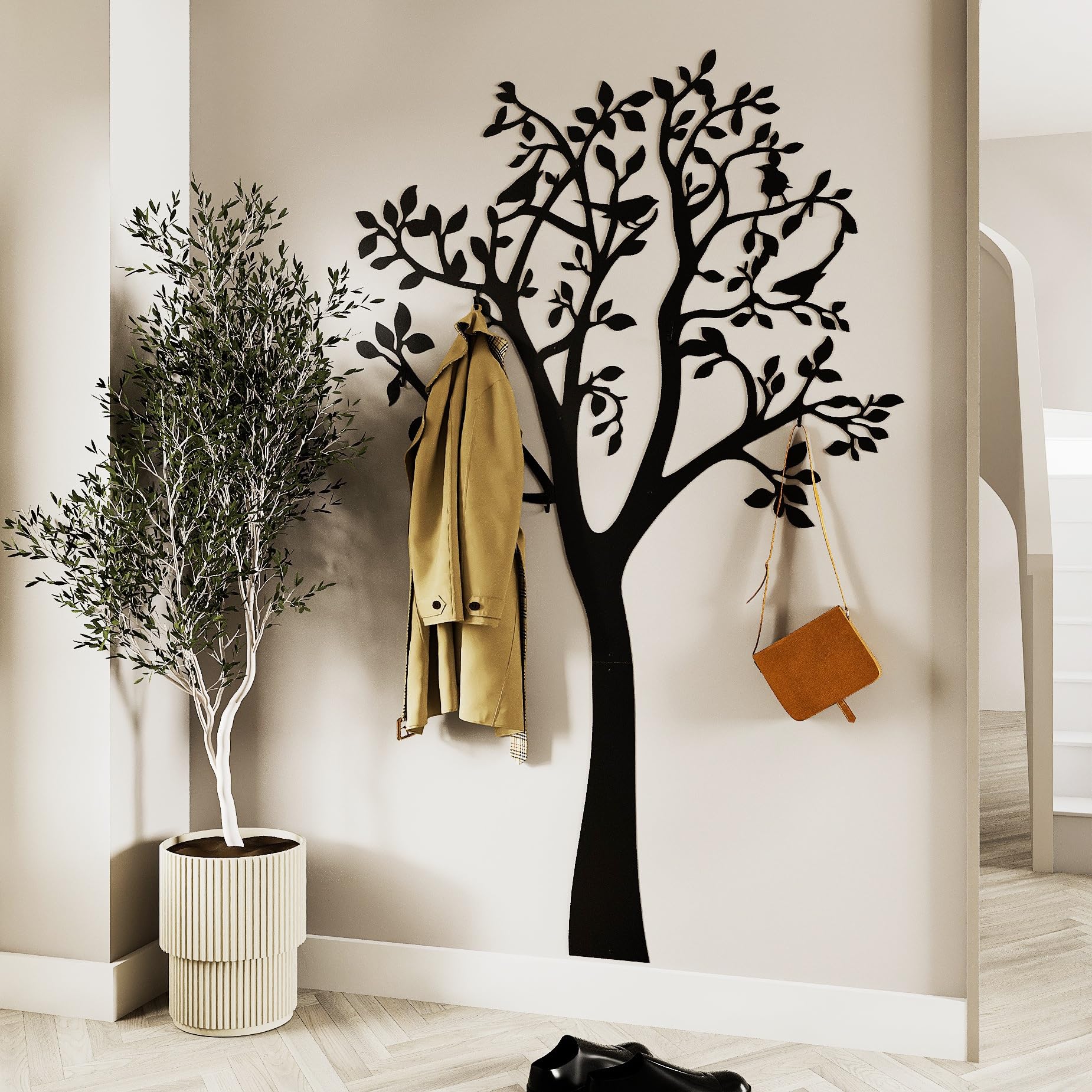 Garderobe baum wandgarderobe | Garderobenpaneel schwarz metall | Flurgarderobe schmal hängend | Garderobenpaneel wandpaneele 175*107cm | Wand garderobe design flur modern | Garderobenleiste lustig