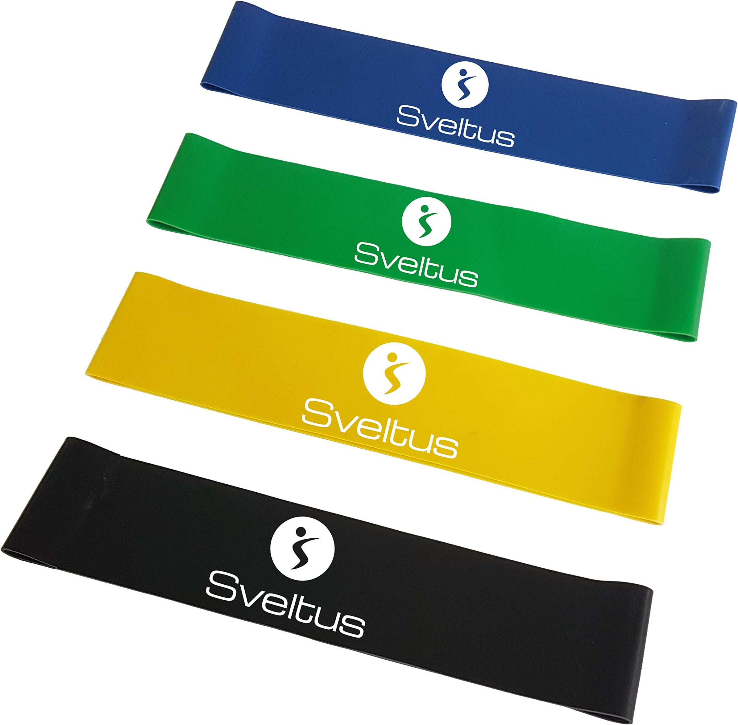 Sveltus Unisex Adult Latex Band (Set of 4, Black, Yellow, Green, Blue