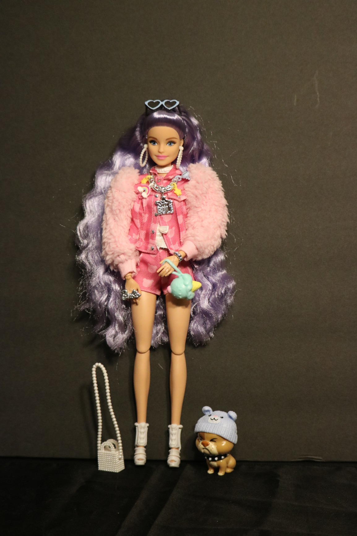 4/mo Finance Barbie Extra Doll 6 in Pink Teddy Bear Print Denim