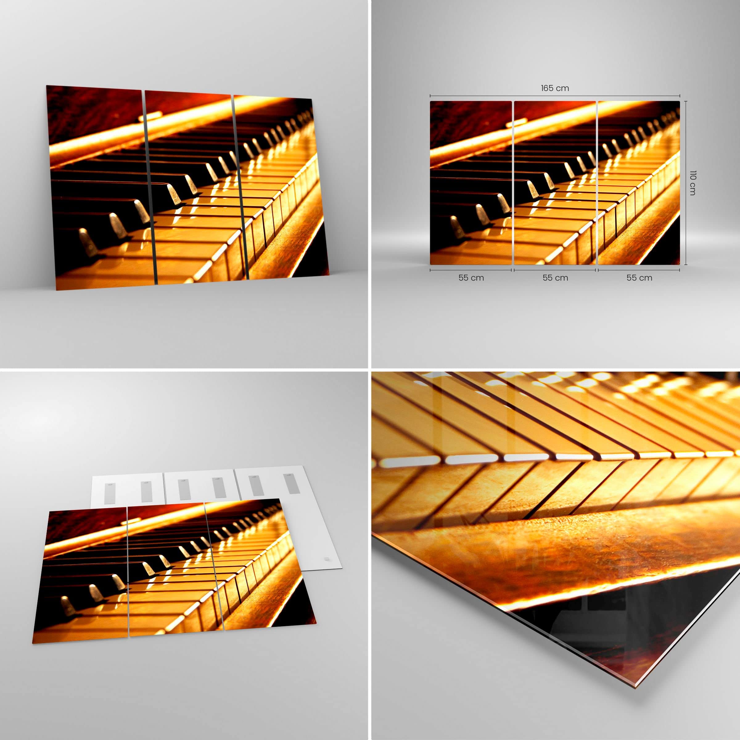 ARTTOR Glasbild 165x110cm Wandbild Glasdruck Musik - 2200 | Klavier Konzert Mehrteilige Groß XXL Modern Dekoration Wohnzimmer Schlafzimmer Küche Wanddeko Kunstdruck Art ARTTOR