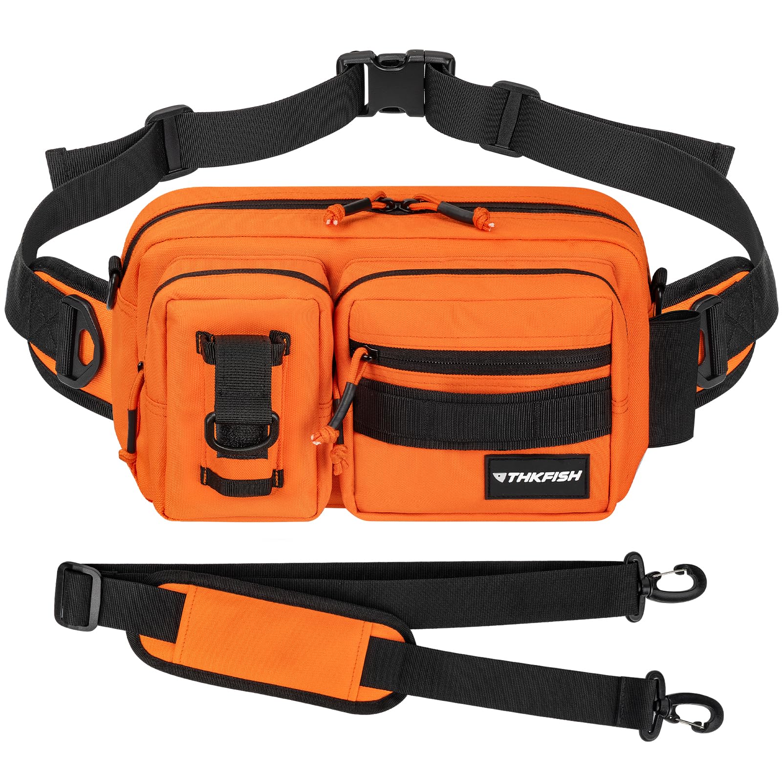 THKFISH 800D 30 x18cm Fishing Waist Bag Fanny Pack Tackle Bag,Bumbag Tactical Waist Bag, Belt Bag Tactical Waterproof Bum Bag with Adjustable Waist Strap for Fishing Hiking Running,Orange