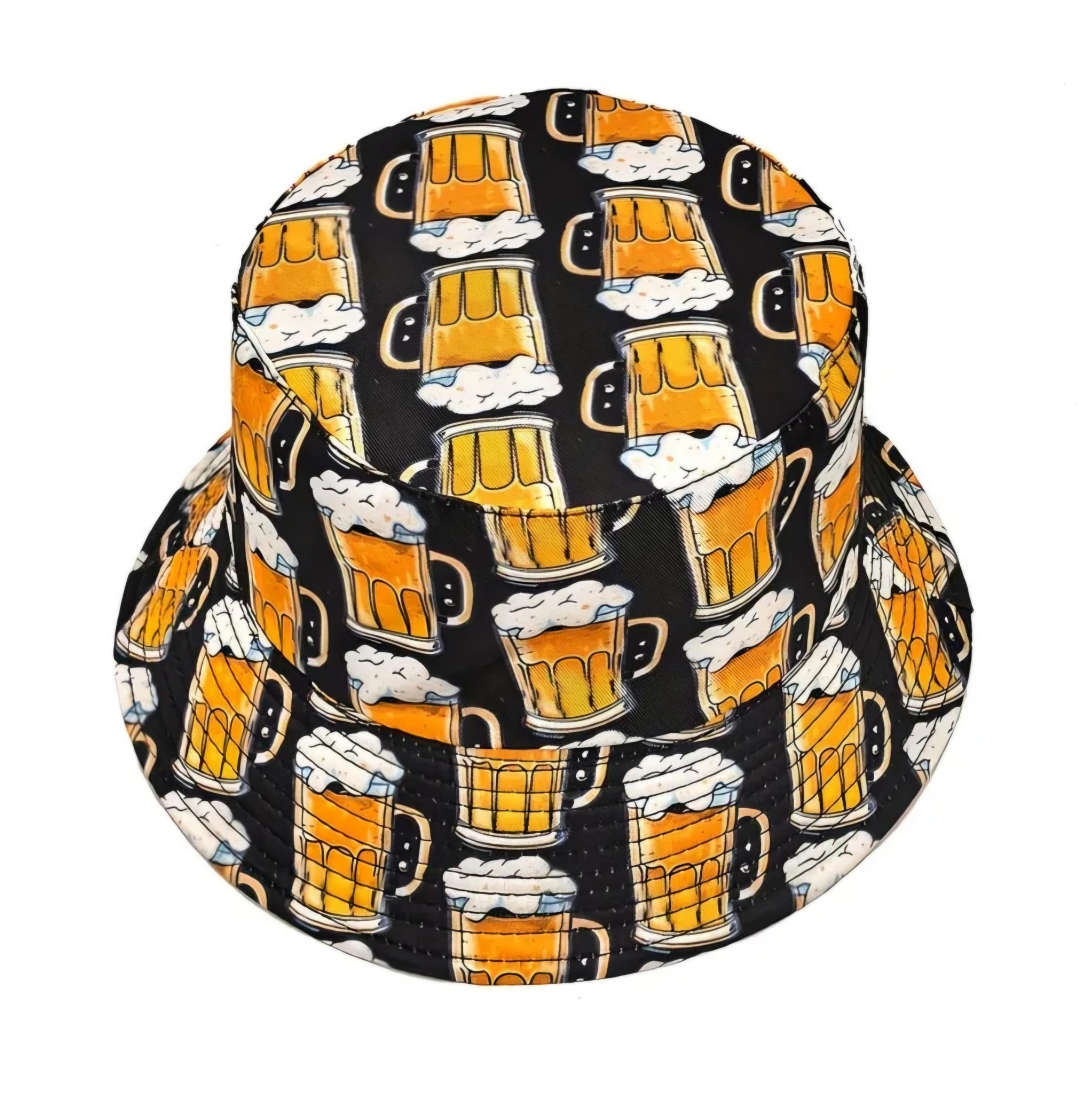 Beer Mug Print Bucket Hat, Fun Novelty Festival Sun Hat with All-Over Pattern