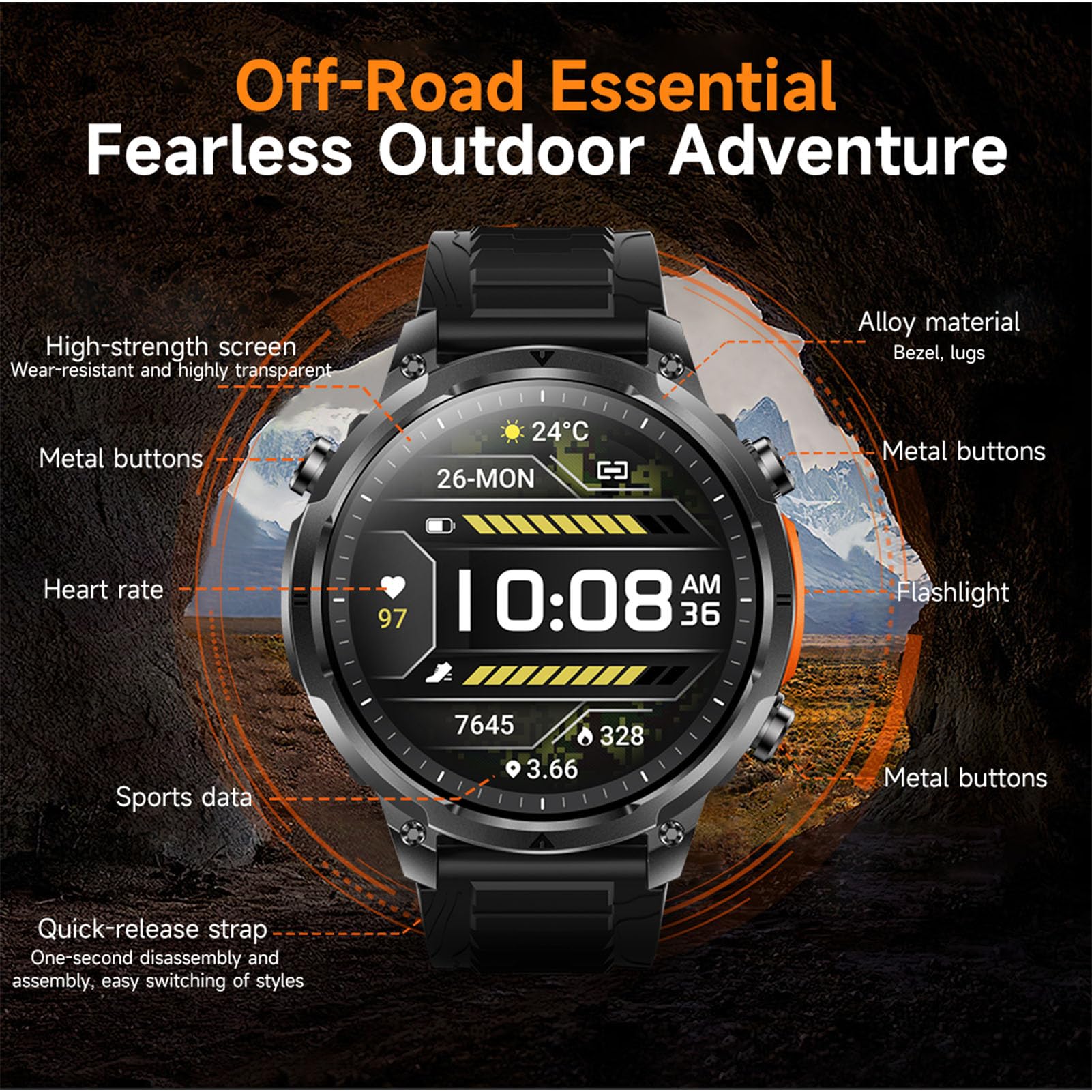 GPS Orologio Collegato Uomo Donna Sport Impermeabile Multiattività Pedometro Chiamate Bluetooth10 giorni di autonomia Monitor Frequenza Bussola Monitoraggio della Pressione Atmosferica, Altimetro 1ATM