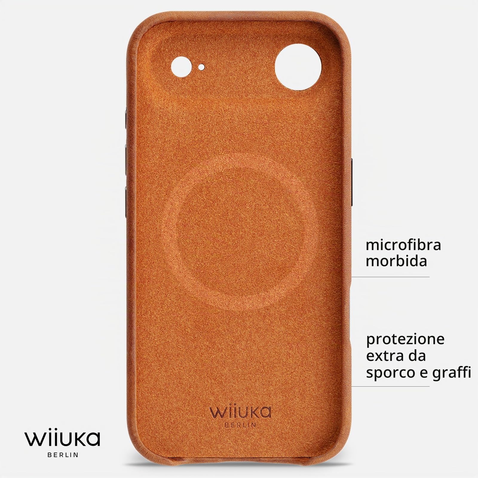 WIIUKA Custodia per iPhone Air, pelle tedesca, in pelle extra sottile, Premium Case, Qi, skiin More, Vintage Cognac