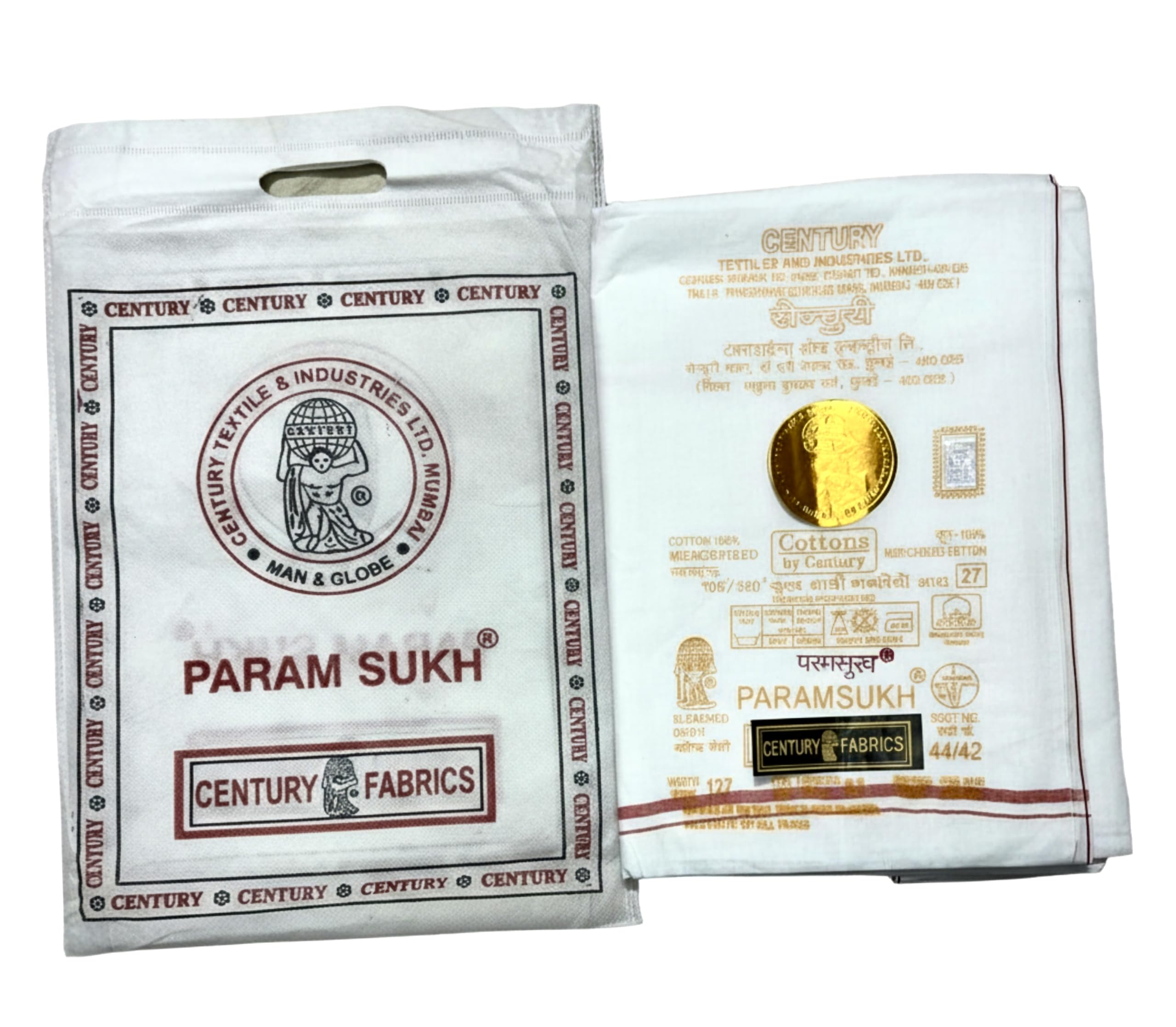 SARVIN | Paramsukh Dhoti's, Full Length, Men's Ethnic Wear, White, One Pair (Ek Joda), 4x2=8meter 1.10m width (Cotton)