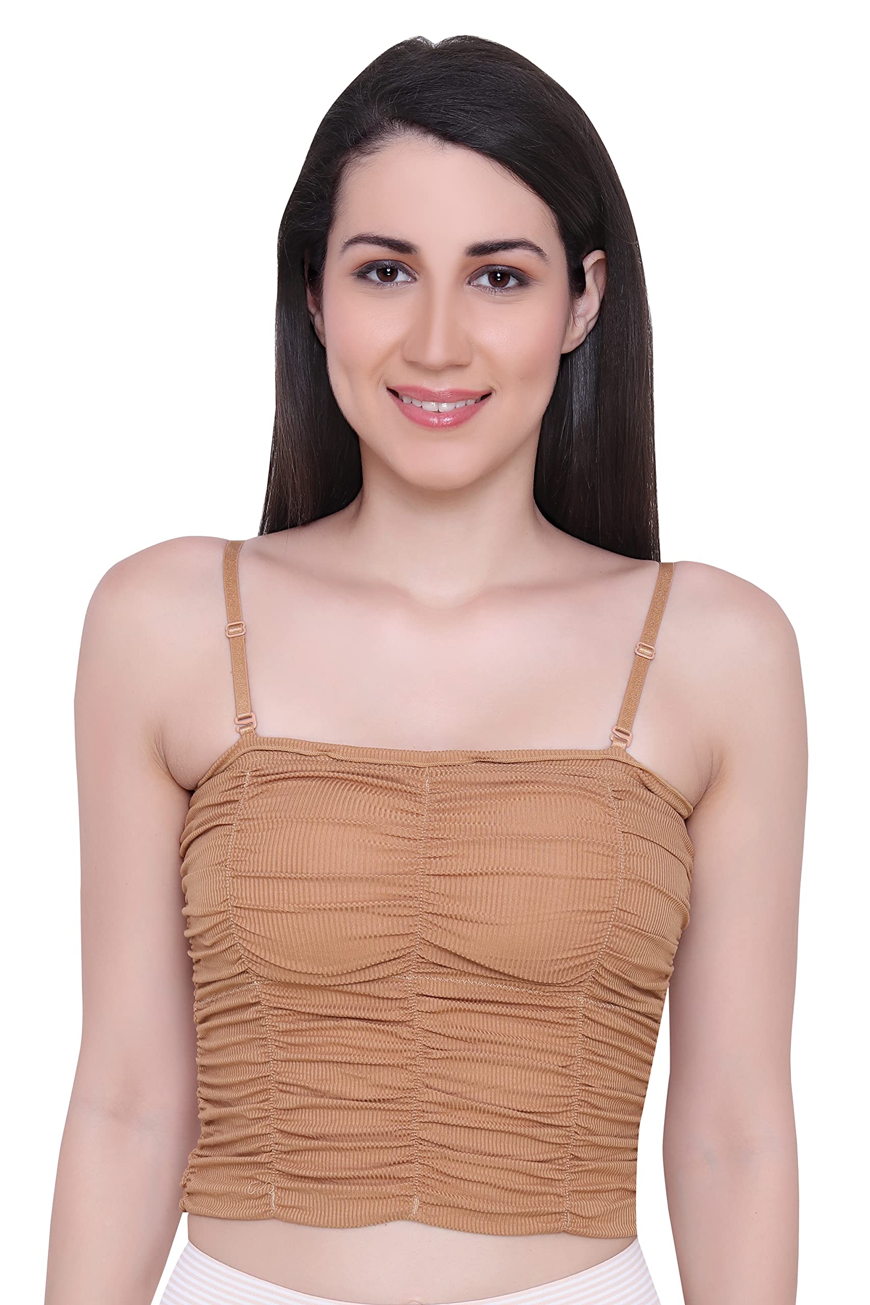 glamoras Women Cotton Nylon Spandex Padded Non Wired Crop Top Camisole with Adjustable Straps and Removable Pads, Size-Large-picture-28