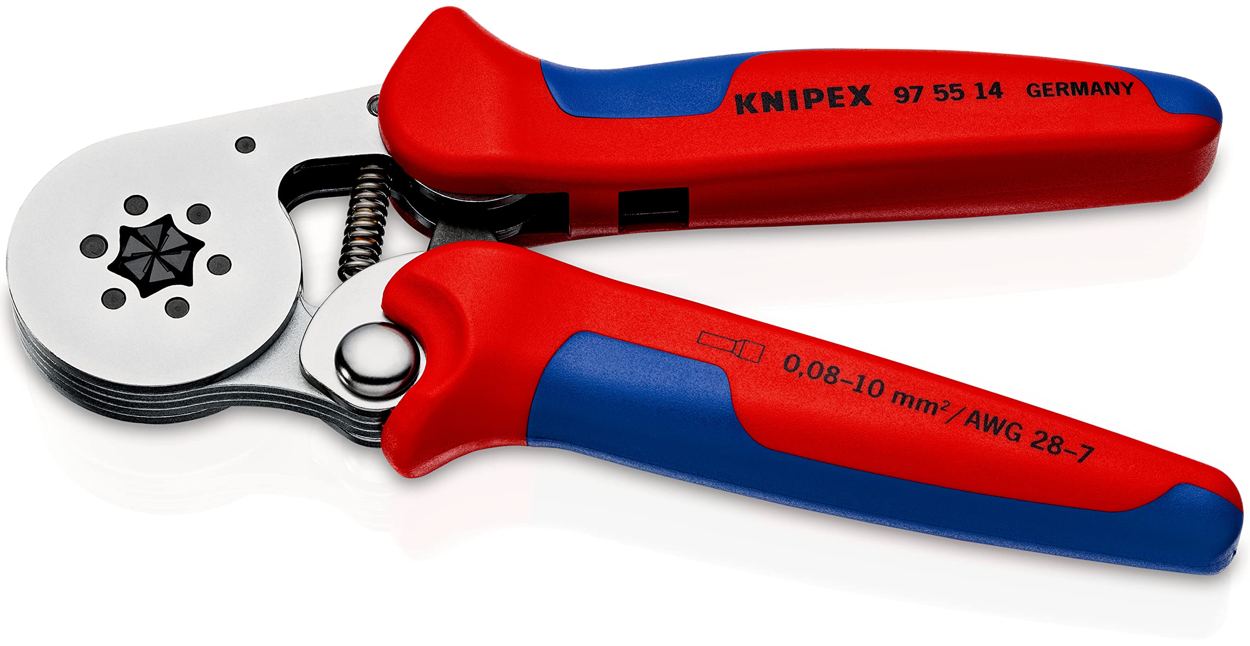 KNIPEX Samonastawne szczypce do zagniatania tulejek kablowych z ładowaniem bocznym chromowany z osłonkami wielokomponentowymi 180 mm, 97 55 14 SB