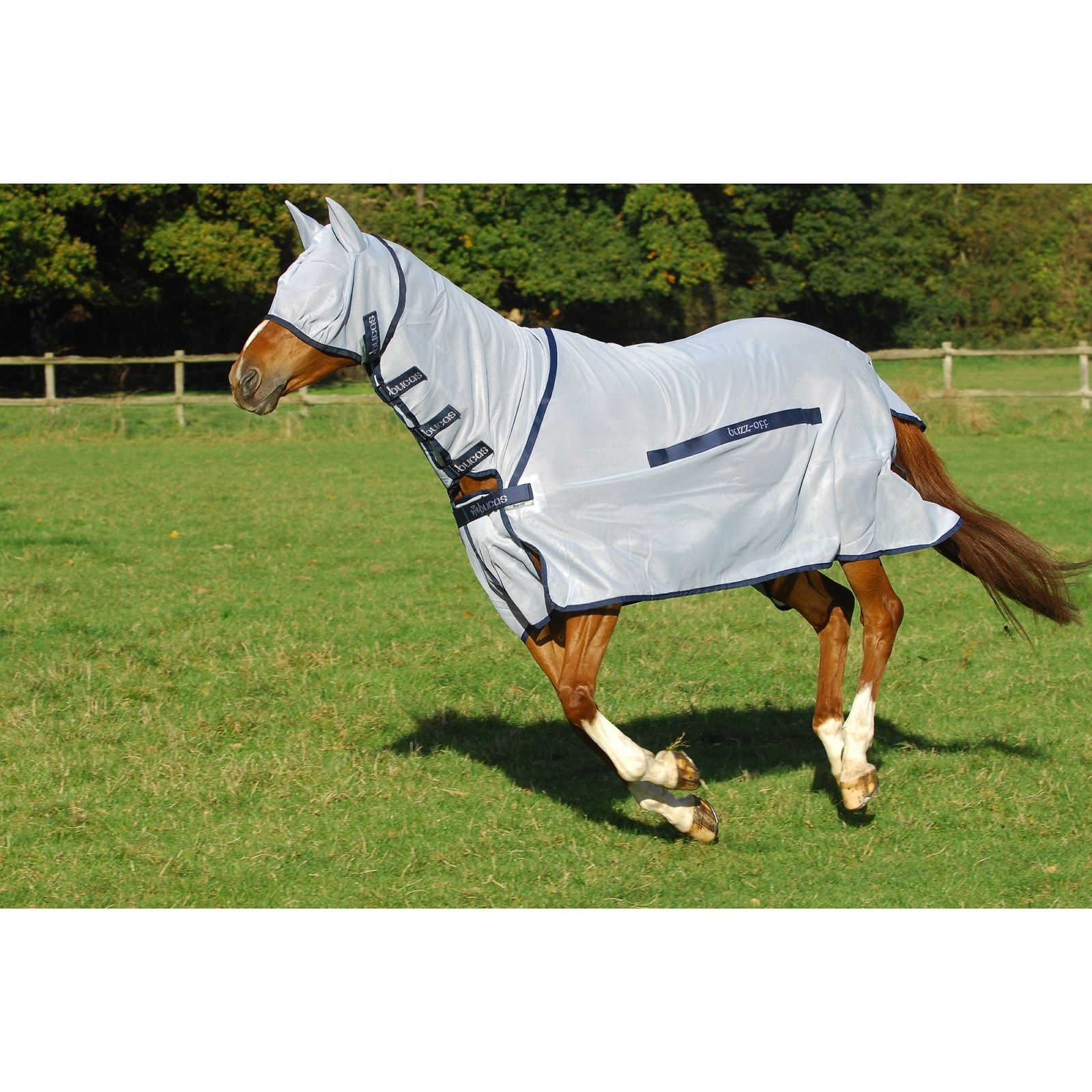 Bucas Buzz Off Fly Mask - Size:Medium Color:Silver/Navy Trim