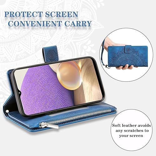 Miniatura 4 de Asuwish Funda de teléfono para Samsung Galaxy A32 5G 2021 de 6.5 pulgadas con protector de pantalla de vidrio templado, diseño de flores de mandala,