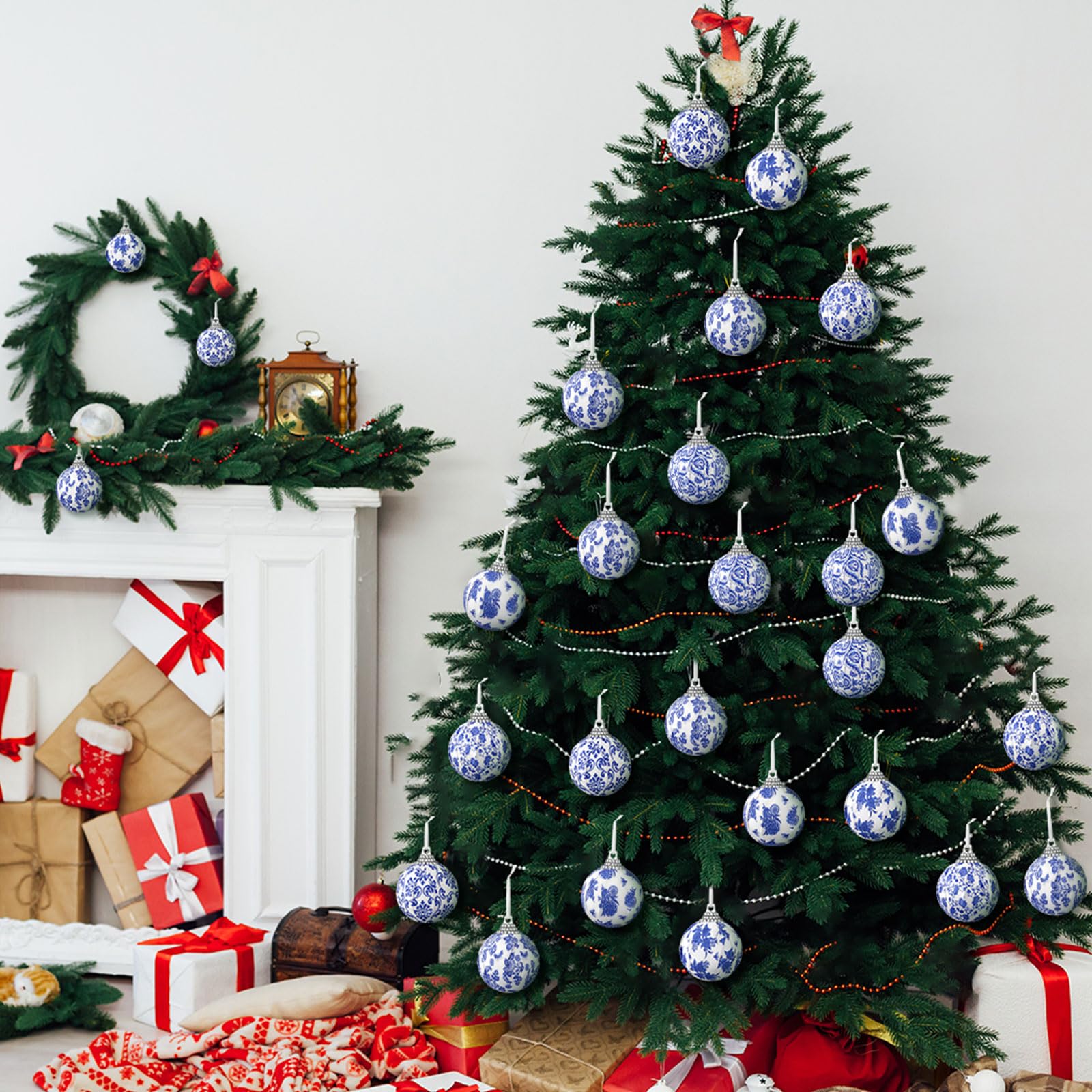 Liliful 24 Pcs Chinoiserie Christmas Ornaments Blue and White Chinoiserie Omament Blue Christmas Hanging Omament for Small Xmas Tree Decoration Wedding Holiday Party Yard Home Supplies - Image 3
