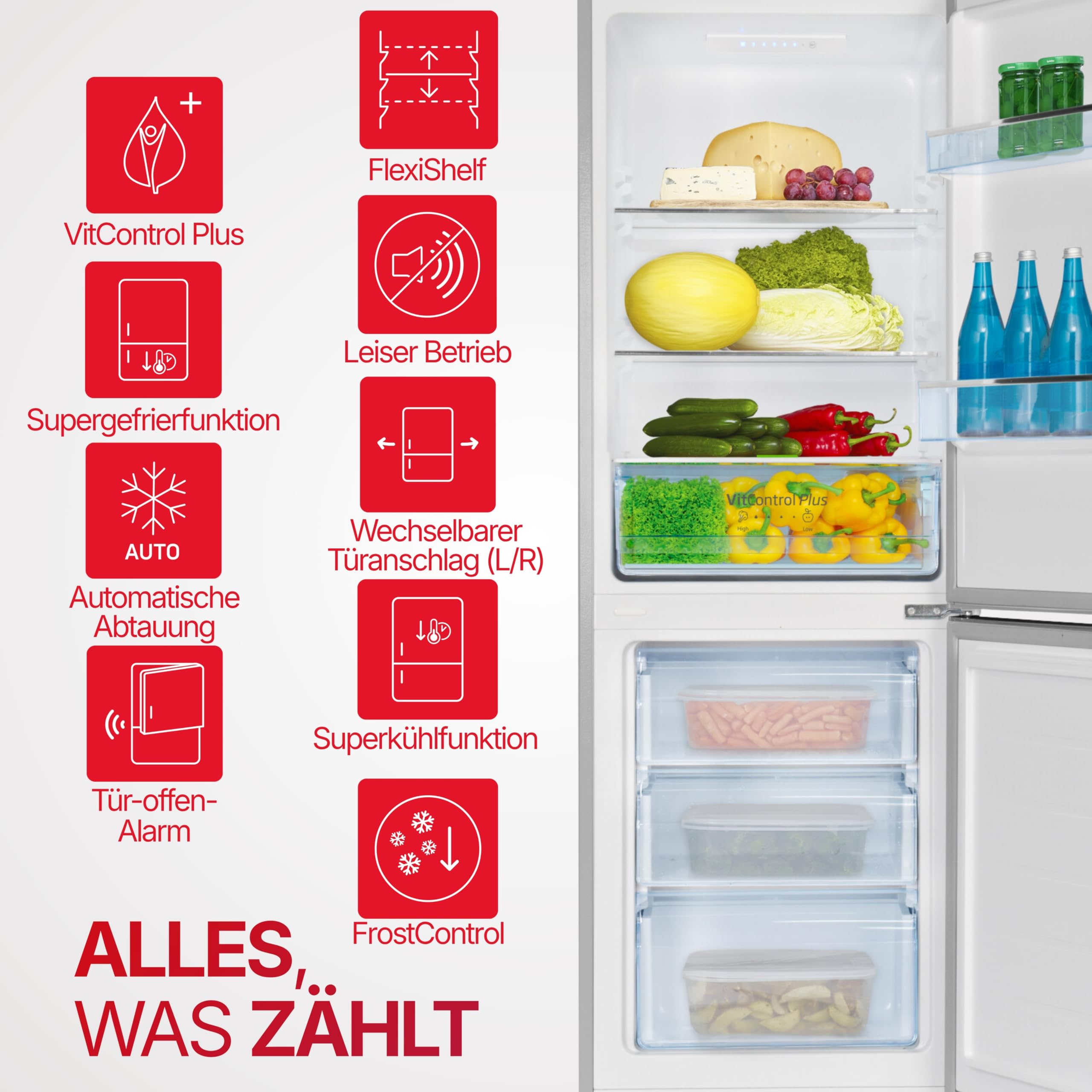 Amica Kühl Gefrierkombination freistehend 159 cm Höhe 227 l Nutzinhalt FrostControl VitControlPlus Schublade Superkühlen und Supergefrieren - Edelstahloptik