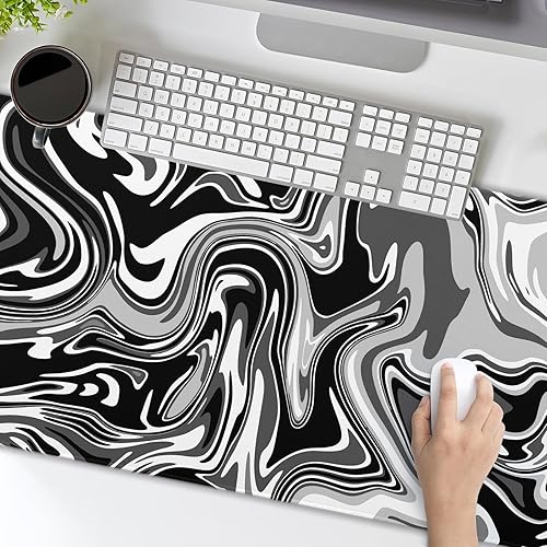 Miniatura 7 de Alfombrilla de mouse para juegos de remolino blanco y negro, XL, diseño fluido, gris mármol, tapete de mouse grande extendido, alfombrilla de