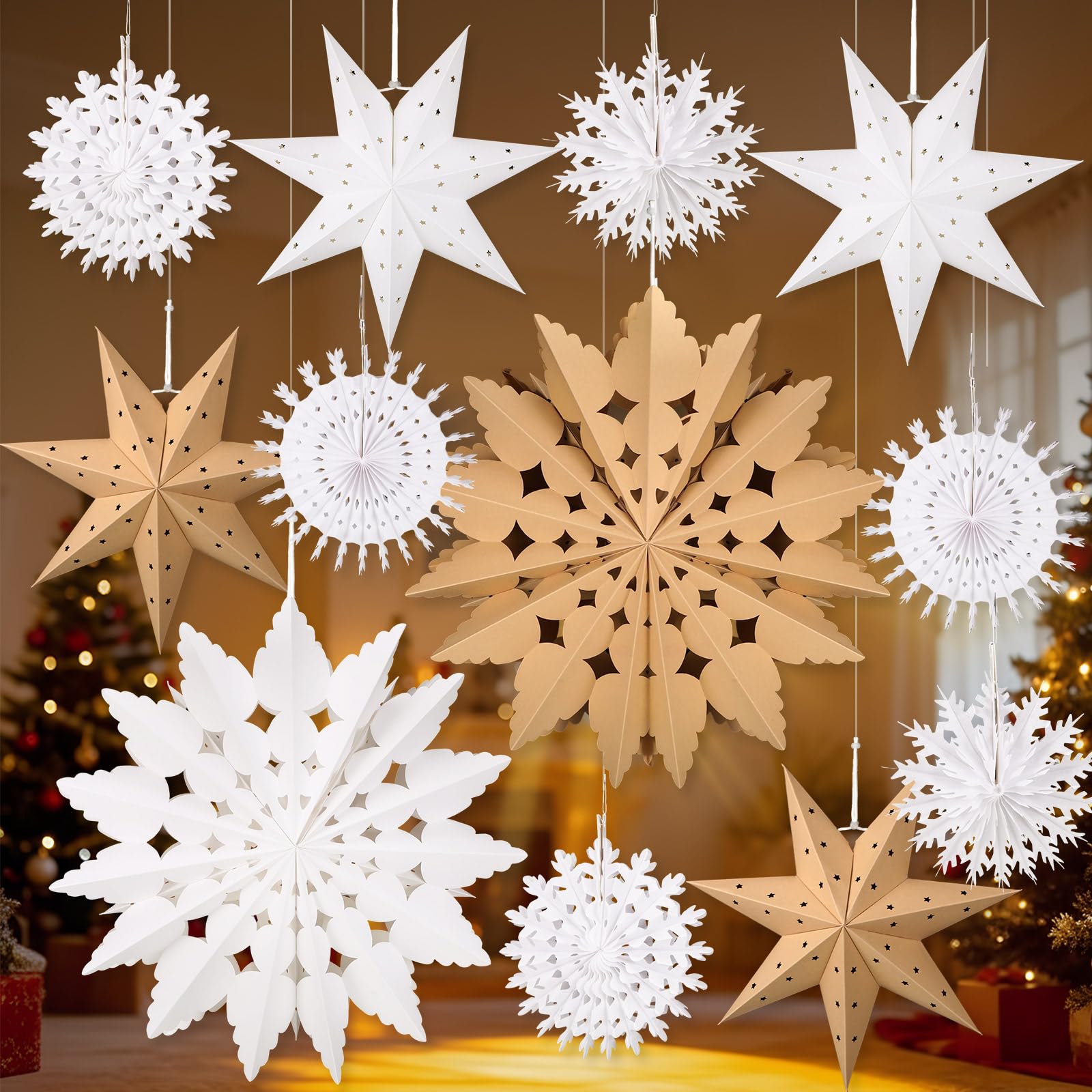 Étoile en forme de flocon de neige en papier 3D pliable pour décoration de sapin