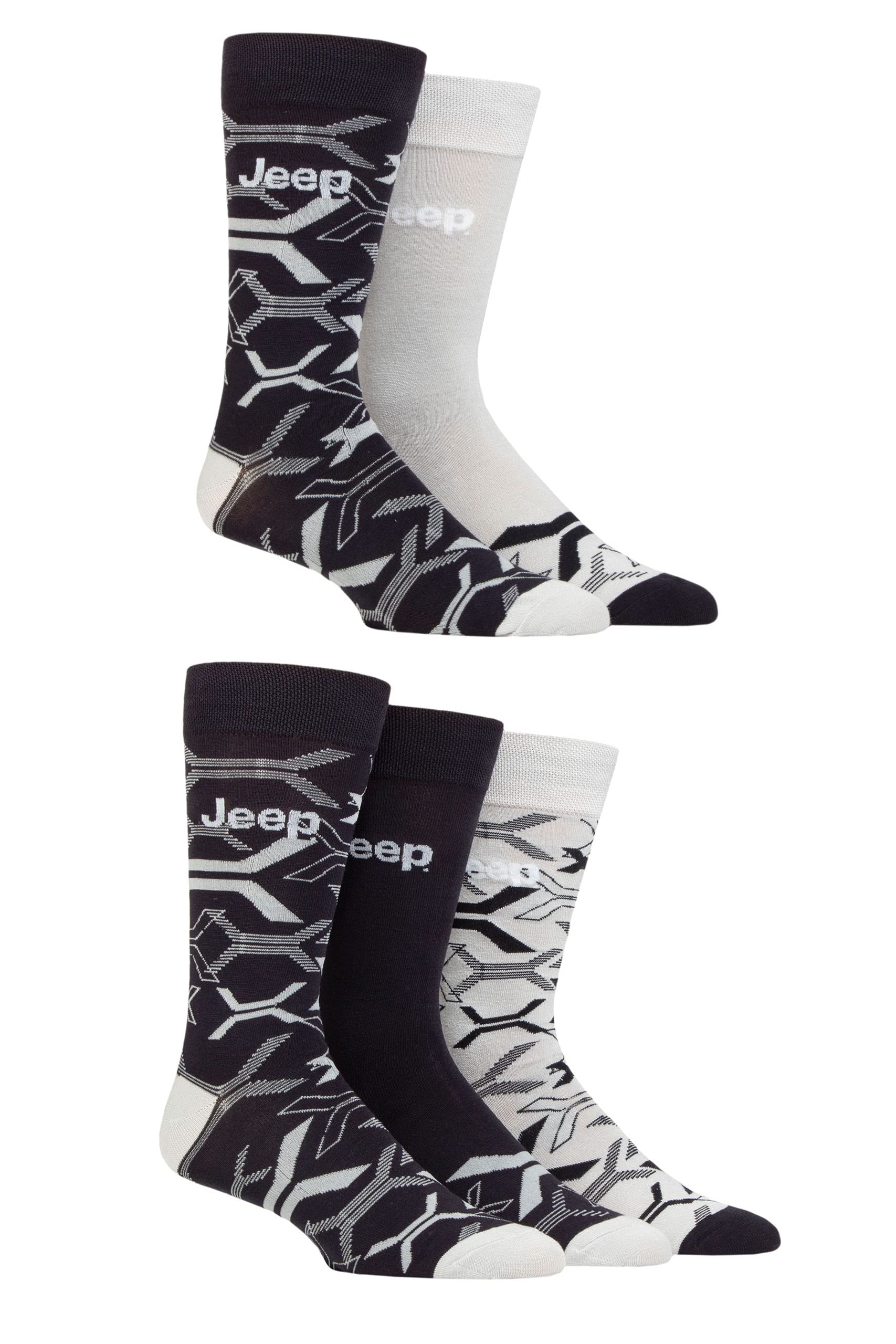 Jeep Mens Everyday Wear Leisure Patterned and Plain Eco-Friendly Soft Breathable Bamboo Blend Socks with Gentle Grip Tops available in a Multipack of 5 Navy/Light Grey 6-11