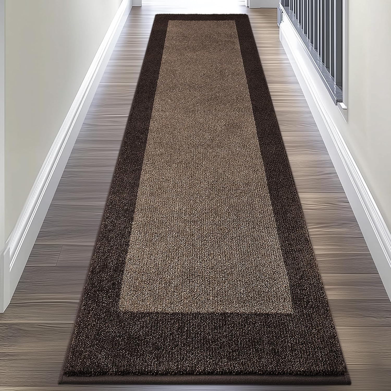Machine Washable Kitchen Rug 24" x 96", Non Slip Kitchen Mat for Floor, Absorbent Entrance Runner Rug for Bedroom, Hallway, Bathroom, Door (Roll Packing) 24" x 96" Brown