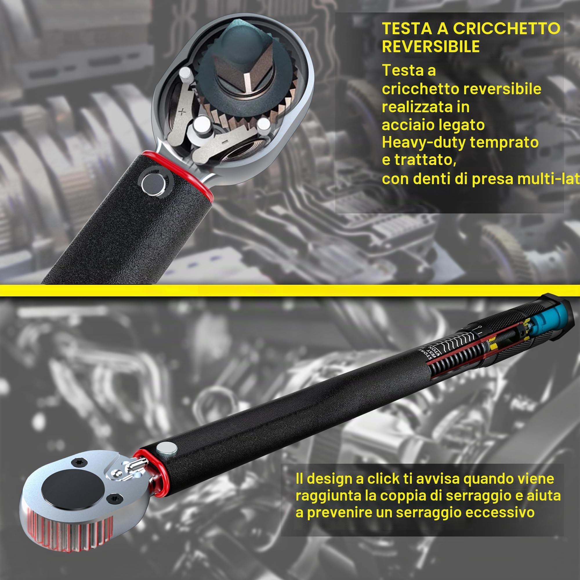 Chiave Dinamometrica 1/2", 20-230 Nm Chiavi Dinamometriche con Prolunga 12.5 cm, per Auto, Pneumatico di Piccoli Elettrodomestici, 6 pezzi