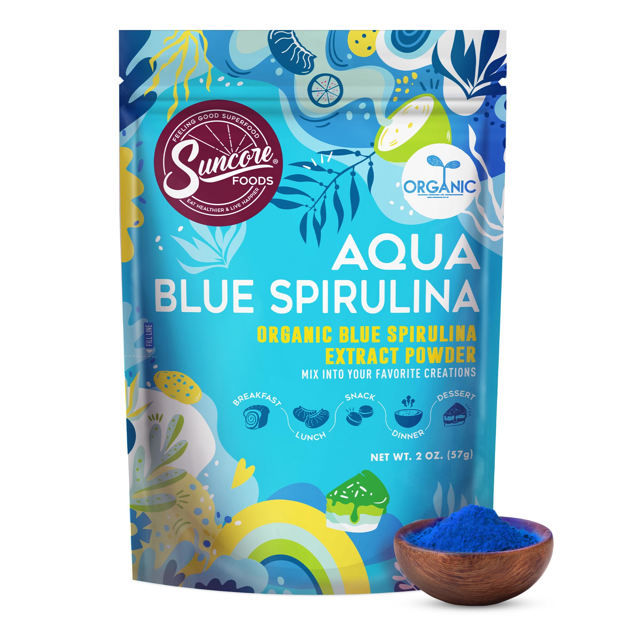 Suncore Foods Organic Blue Spirulina Powder 2 oz | Gluten Free | Vegan