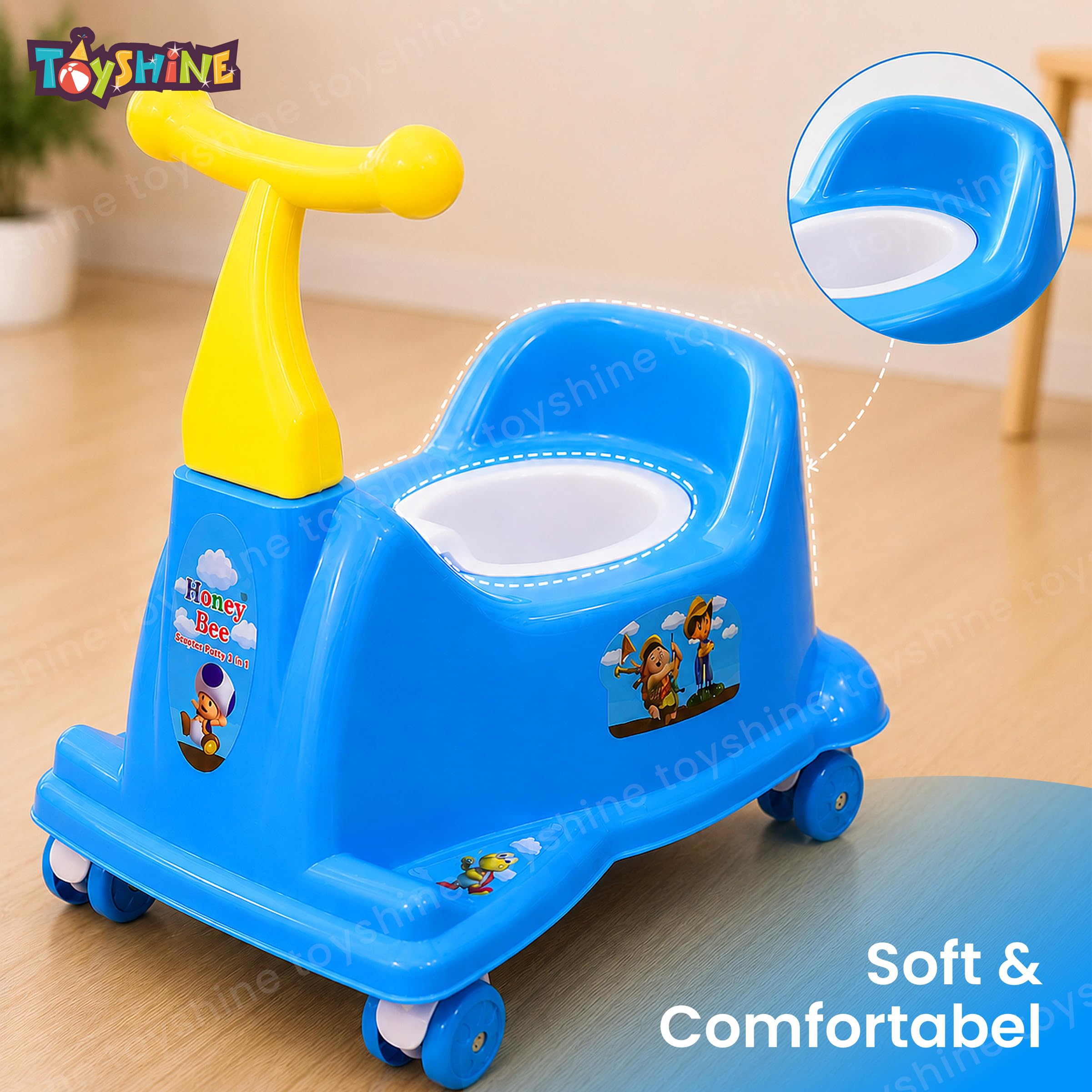Toyshine 2 in 1 Rider Cum Potty Chair, Pot Seat Potty Training for kids - Blue Green- RIding Scooter - Blue 1
