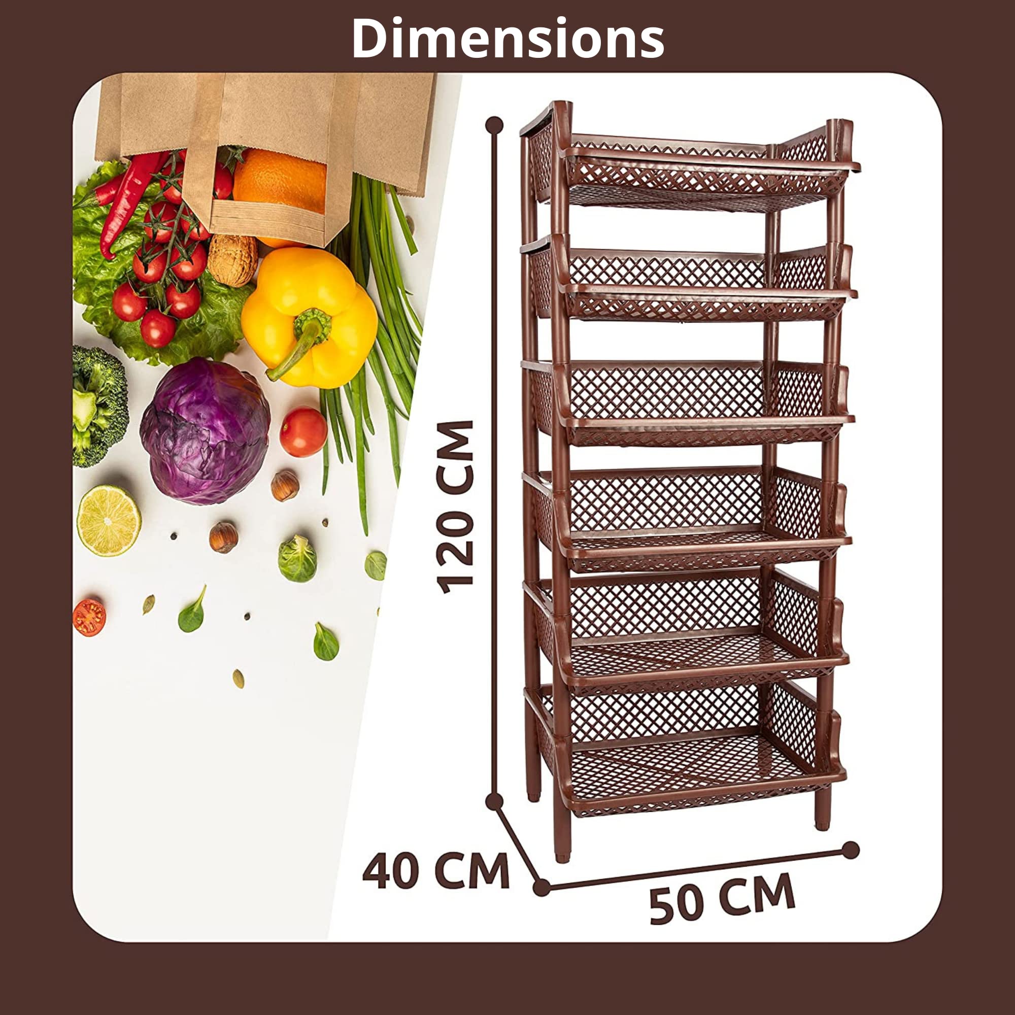ARTECSIS Étagère de Rangement Plastique 6 Niveaux / 120x50x40cm Marron/Max 10Kg/Panier