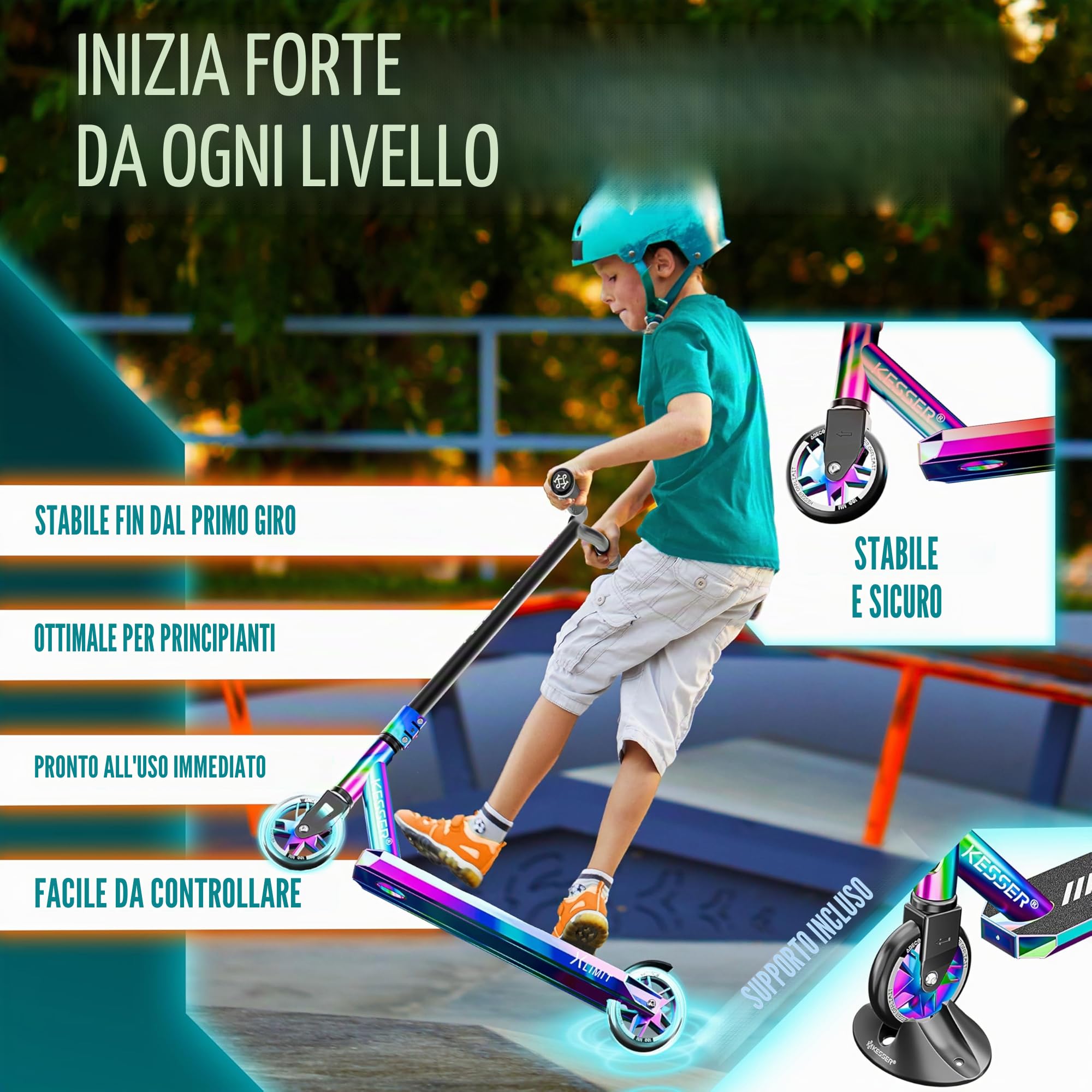 KESSER® Monopattino acrobatico X-Limit-PRO 360Ḟ Divertente Monopattino Monopattino acrobatico con Supporto ABEC 9 Cuscinetti a Sfera, Ruote in PU da 110 mm, Monopattino Scooter