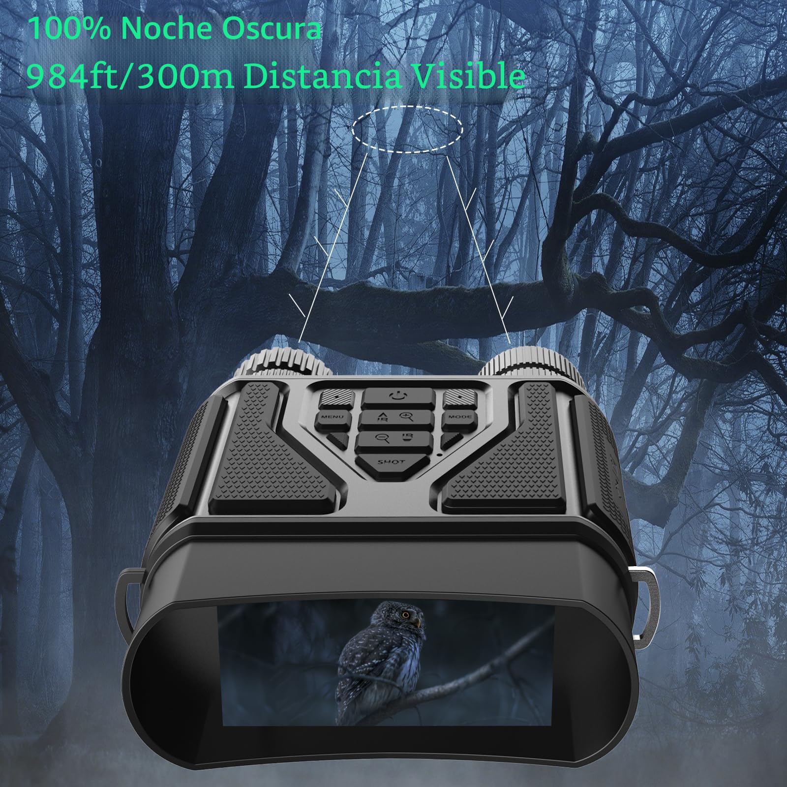 Binoculares Visión Nocturna, Prismáticos de Infrarrojos Digital Visor Nocturno Rango de 300m con LCD TFT de 3.0",Prismáticos Visión Nocturna 32GB para Observación y Grabación