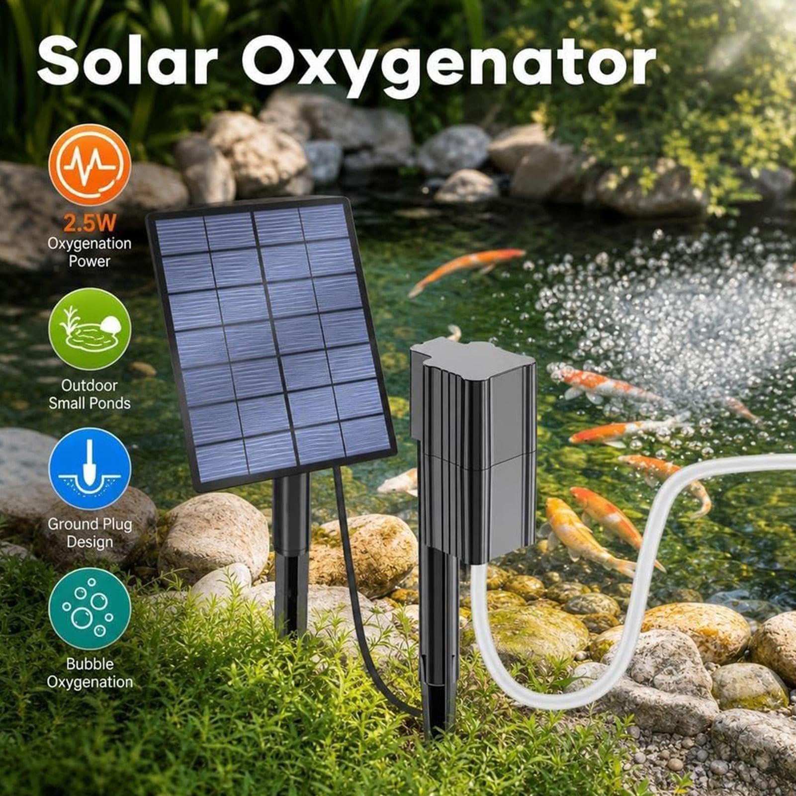 Solarna pompa powietrza do użytku na zewnątrz, 2,5 W, przenośna, mała, cicha pompka do akwarium