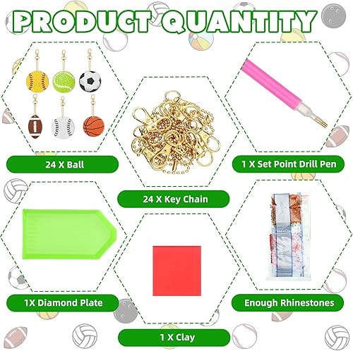 Miniatura 2 de Tudomro 24 llaveros de diamantes de Navidad para decoración con llaveros para manualidades 2024, Balón, Pequeño