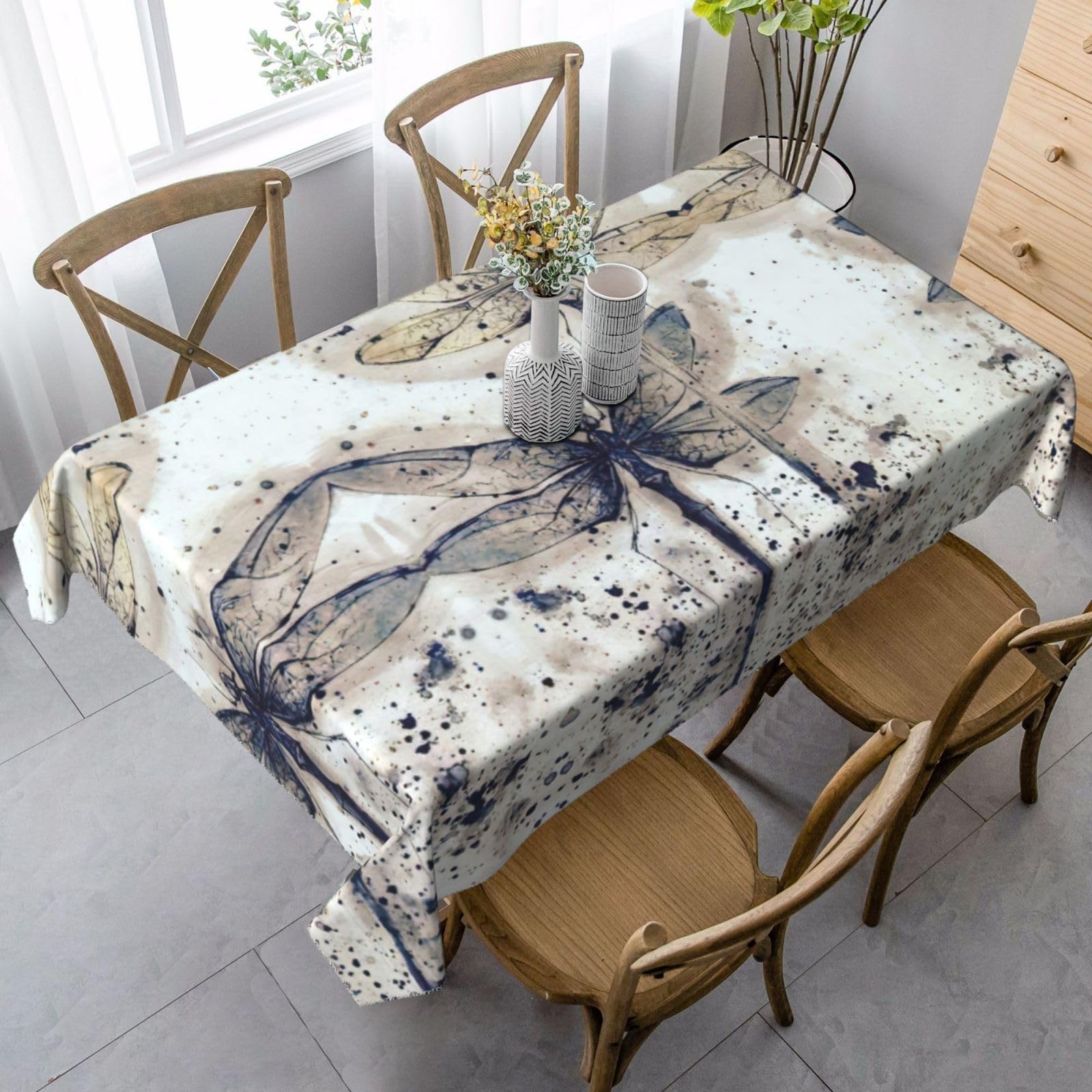 yagDAA Modern Dragonfly Print Rectangle Tablecloth Table Cover Indoor Outdoor Dining Room Kitchen Table Cloth 140x90cm