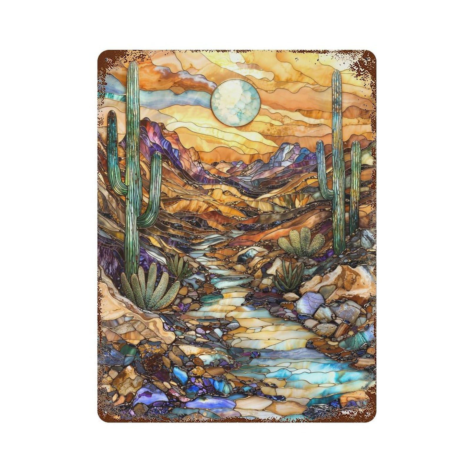 Jewels of The Sunscape 15.7"x11.8" Rust Effect Tin Sign, Rustic Home Decor for Office, Studio And Wall Decor