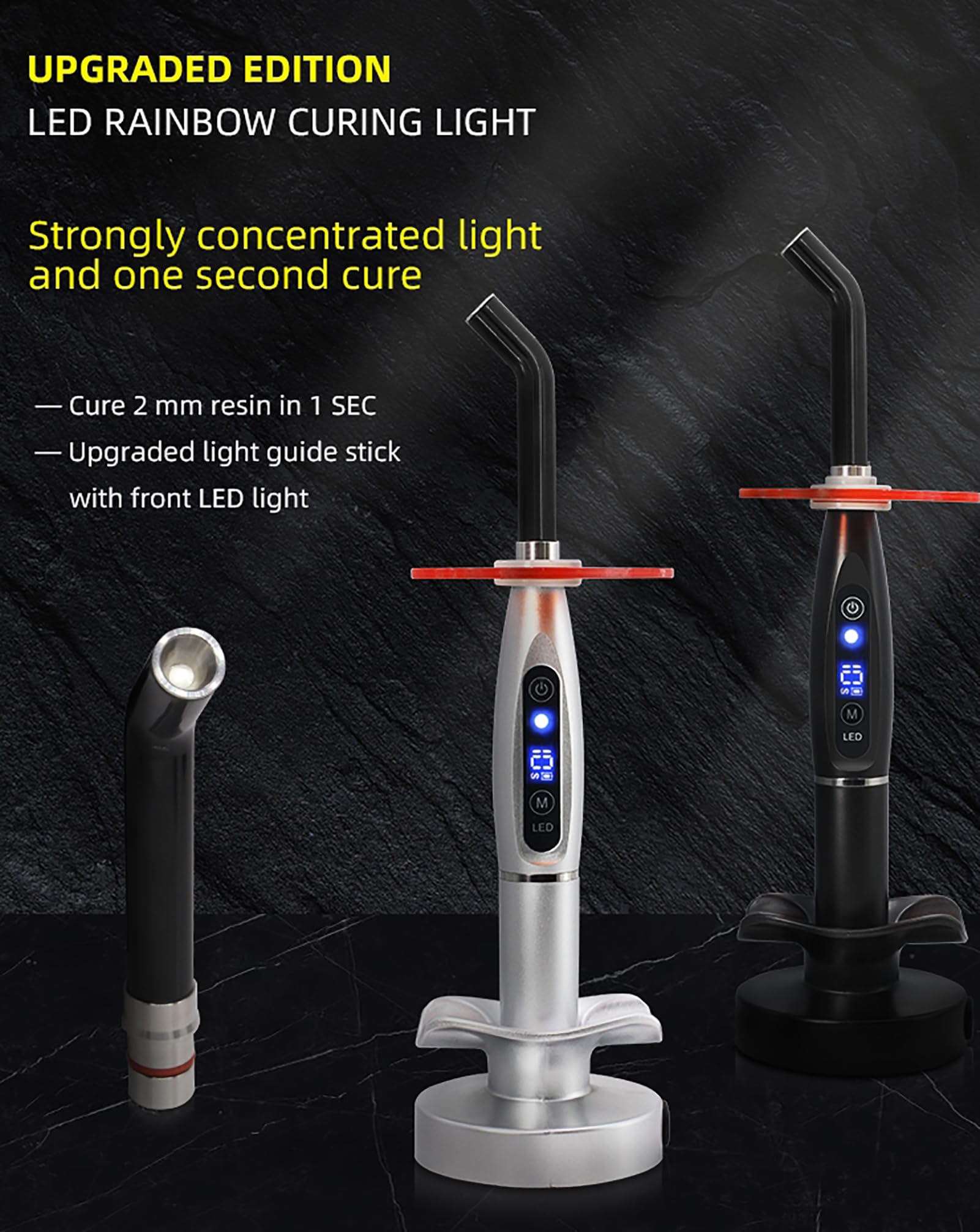 Lampada polimerizzatrice Dentale, Lampada LED Wireless ad Alta luminosità, Tre modalità di Funzionamento Disponibili/polimerizzazione in 5 Secondi, con Display LCD OrangeRed