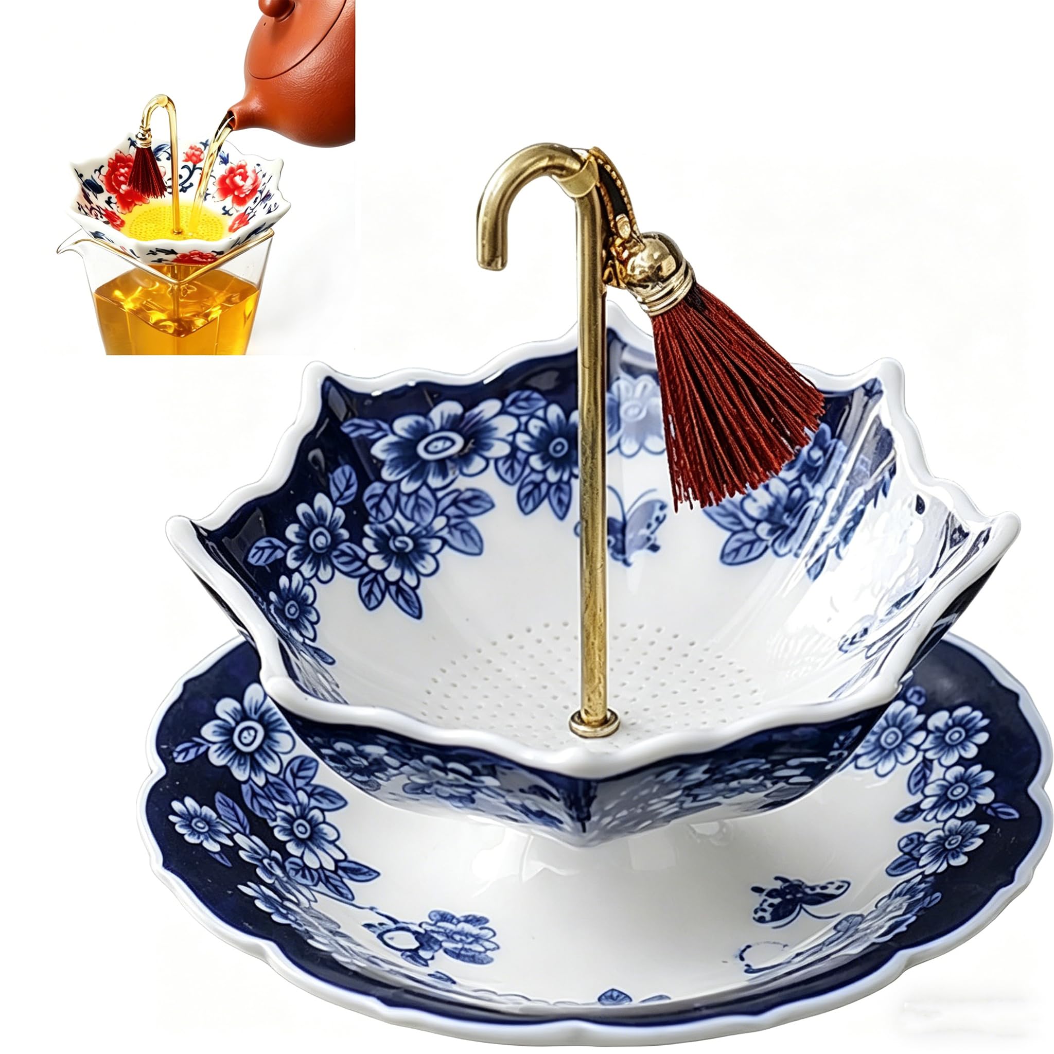 Filtro Per Tisane Umbrella, Infusore Per Tisane Umbrella, Filtro In Porcellana Con Design Girevole, Colino Per Tè Per Tazze, Mug O Teiere (A)
