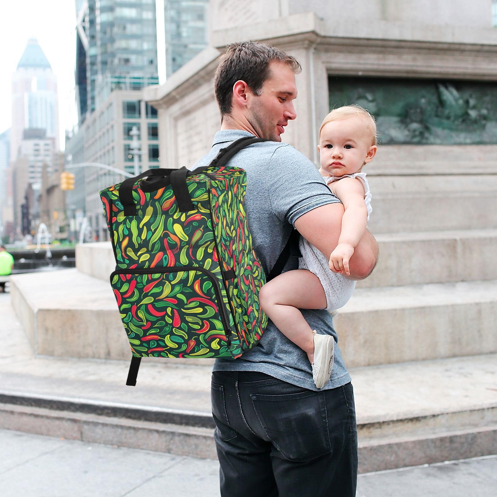 Pimientos Verdes Brillantes Mochilas de Pañales para Gran Capacidad Pañal Bolso Mochila para Viajar al Aire Libre Mamá y Papá