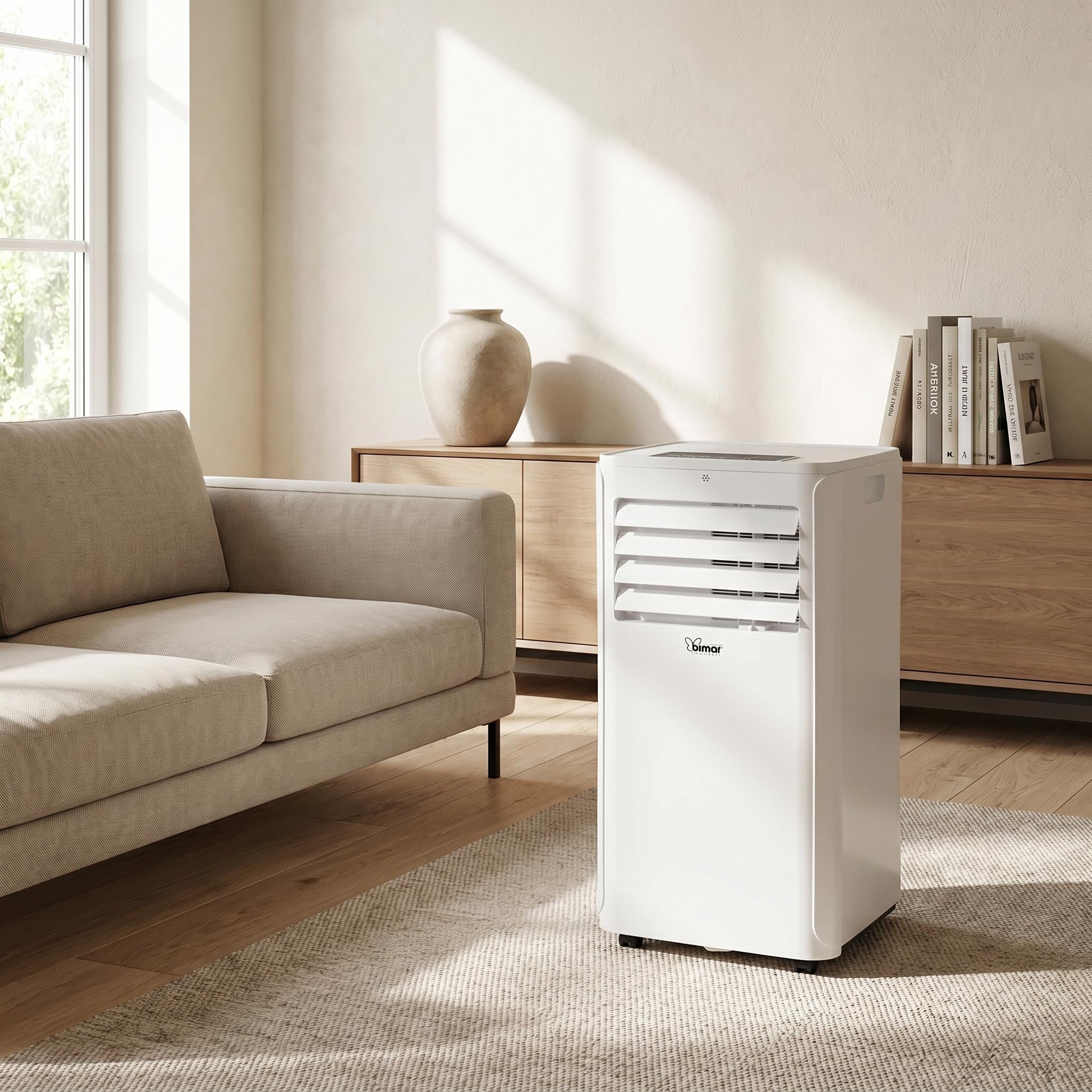 Bimar INB-CP521 Climatiseur mobile 9000 BTU, climatiseur 3 en 1 avec déshumidificateur et ventilateur, classe A, minuterie 24 heures, fonction veille, écran LED, télécommande, filtre lavable, R290