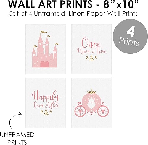 Miniatura 4 de Big Dot of Happiness Little Princess Crown - Arte de pared de papel de lino sin marco rosa y dorado para habitación de niños y habitación de niños,