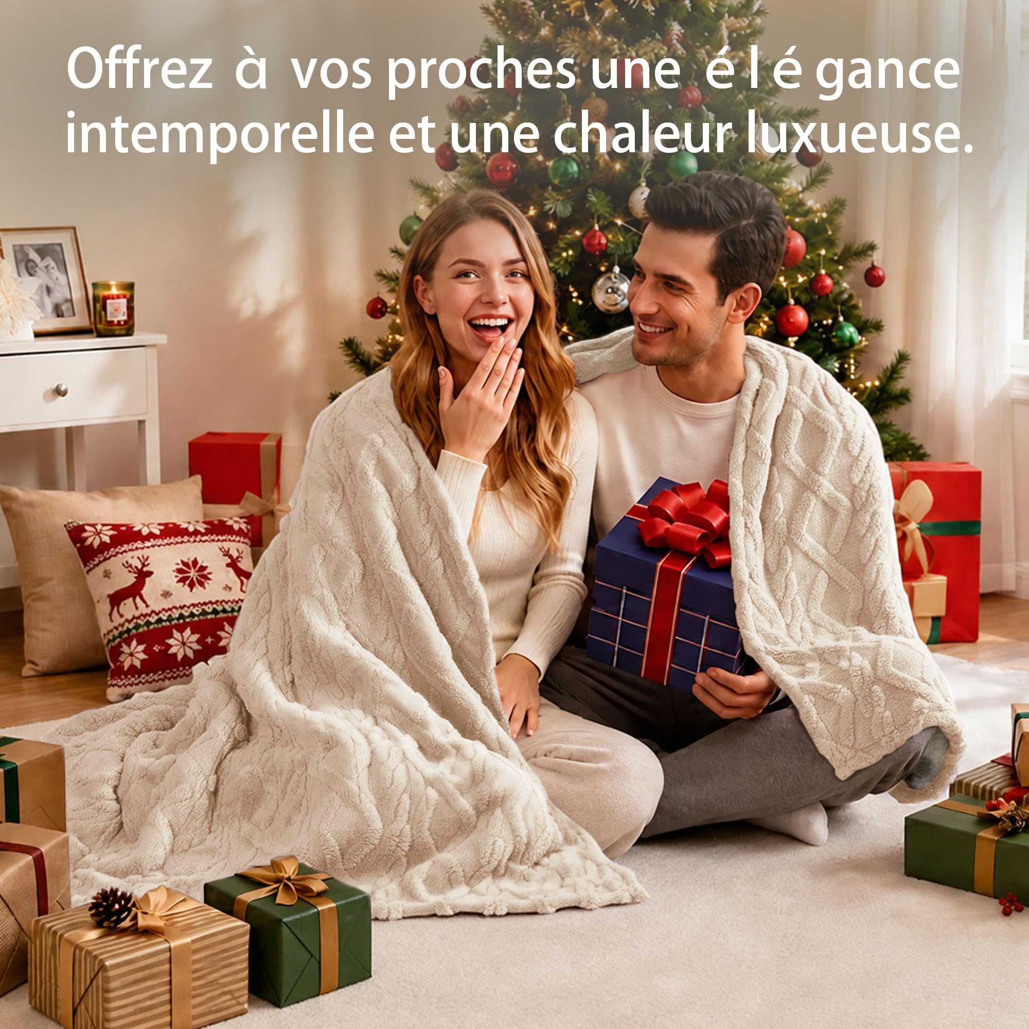 Couverture Chauffante 130x160cm, Couverture Douce Lavable,Beige