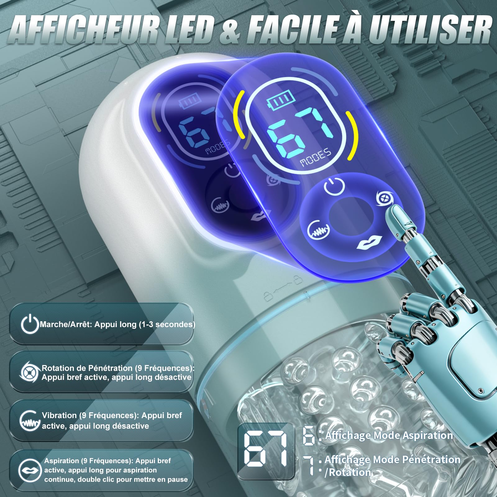 Masturbateurs Masculins Sex Toys Automatiques avec IA APP, Masturbâteur Homme Mains Libres avec 9 Modes Télescopiques & Rotation & Succion et Vibration, Vaginette Ultra Réaliste Masturbateur Homme