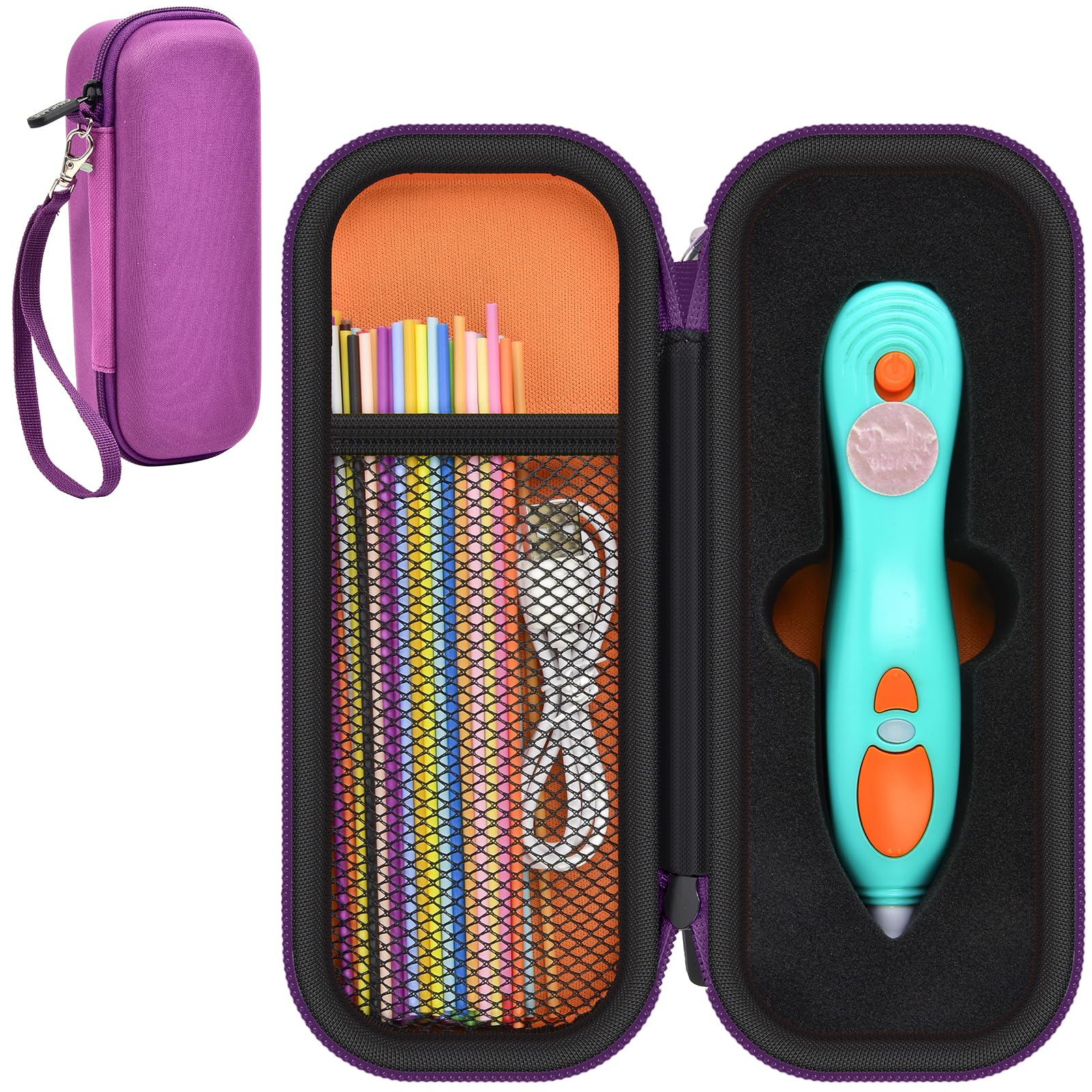 GWCASE Case Compatible with 3Doodler Start+ Essentials 3D Printing Pen for Kids, Travel Organizer Carryer for Filament Refill Packs, USB Charger (Box Only)-Purple with Soft Grooved Base