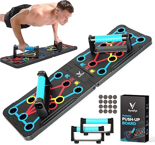 Foldable Push Up Board - Home Workout Equipment with Color-Coded System - Multi-Functional Push-Up Stands for Strength Training, Chest, Arms & Core