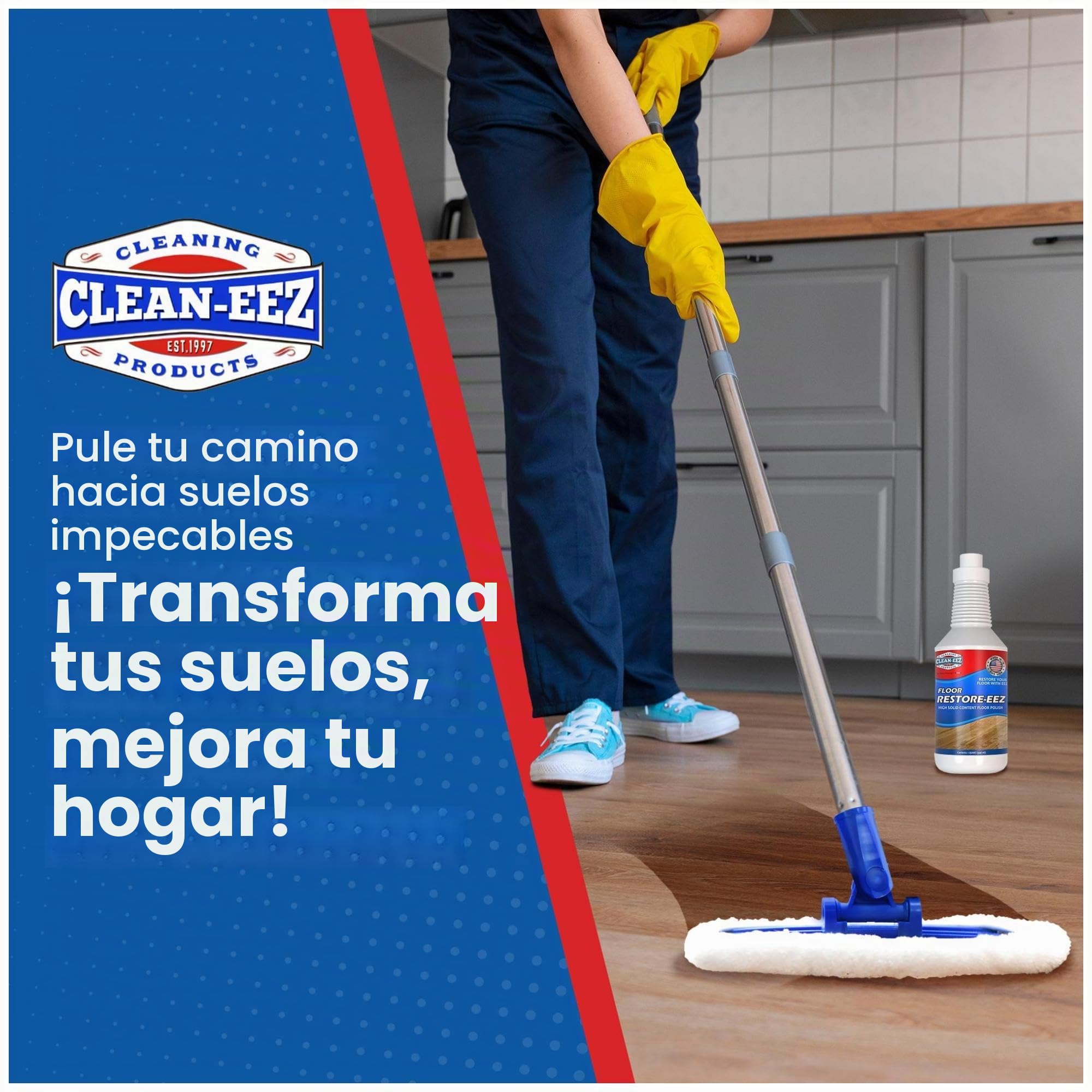 Clean-eez Ultimate - Restaurador y pulido de pisos: revitaliza, protege, brilla madera, laminado, vinilo, bambú, pizarra, terracota y más. Contenido sólido inigualable en acabado de polímero con