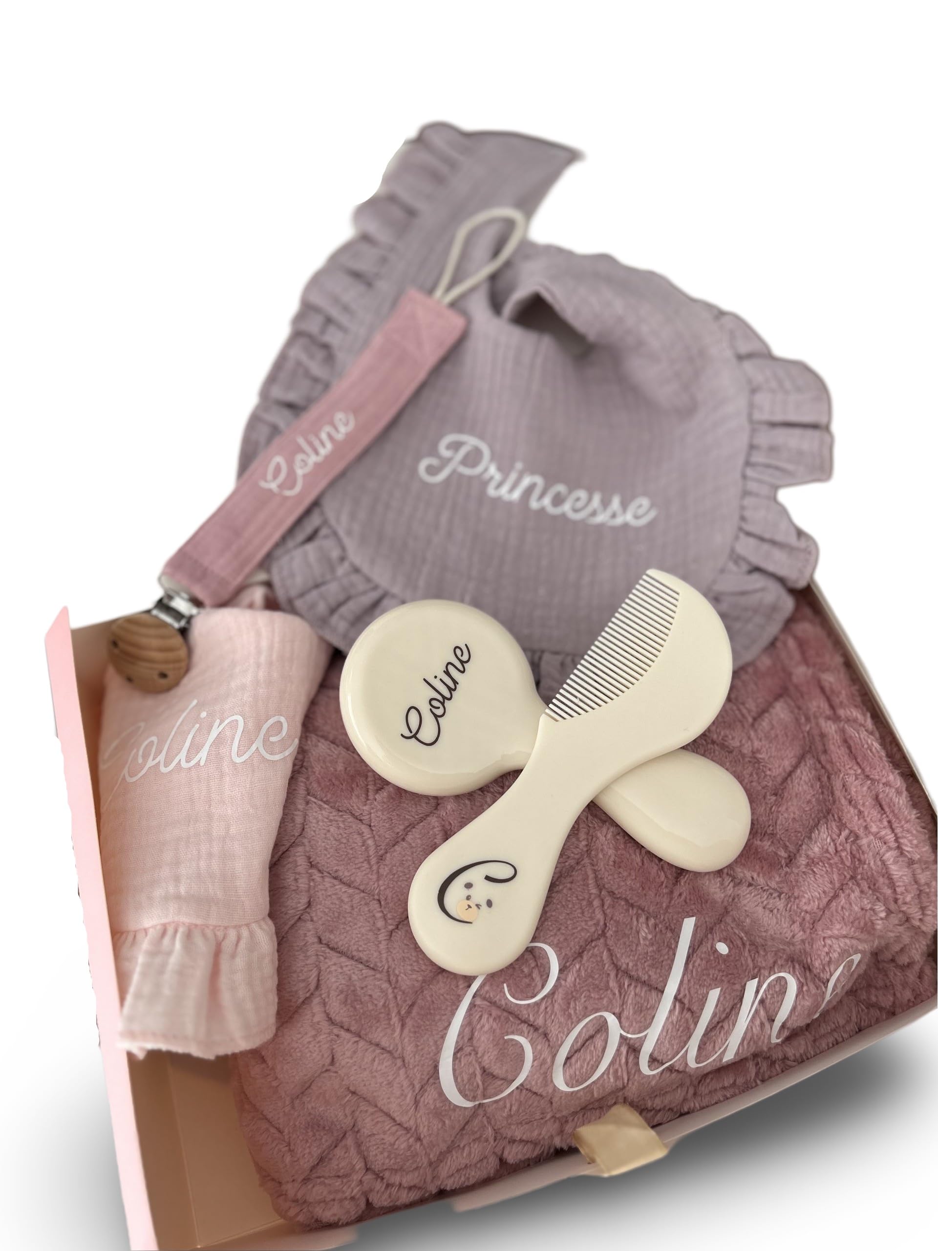 Coffret naissance personnalisé rose pour de douces nuits et des balades sereines en poussette - 2