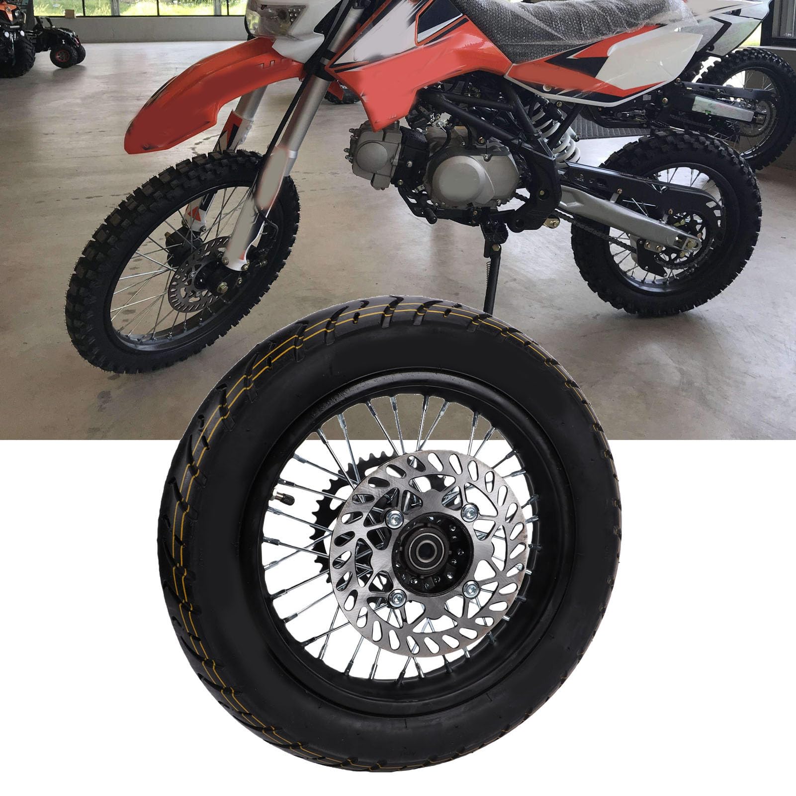 Yctze Ruota Posteriore Completa, Cerchio con Pneumatico 90 90 12, Asse da 15 Mm, for Scooter Elettrico | Disco freno 190 mm e pignone 420 41T per pit bike Apollo SSR XR CRF Kayo KLX