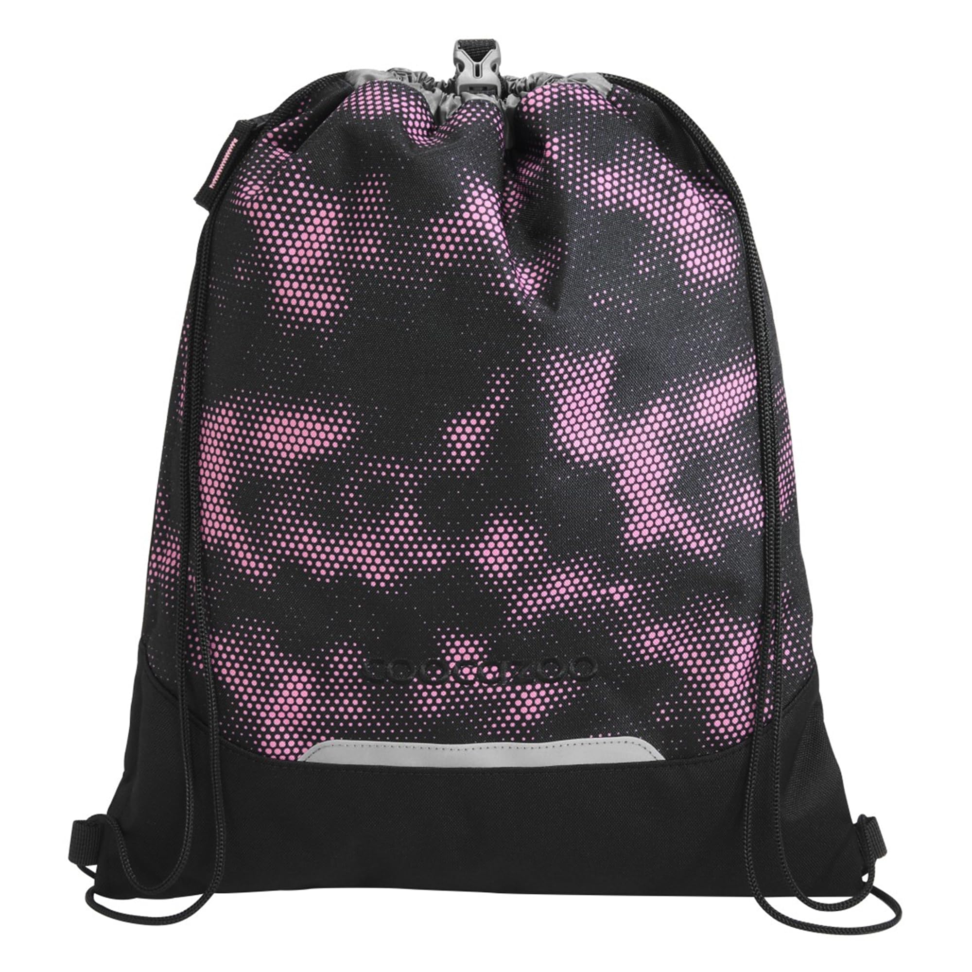 coocazoo Turnbeutel „Pink Illusion”, schwarz-pink, mit Reißverschlussfach und Kordelzug, reflektierende Elemente, Schnalle zur Befestigung am Schulrucksack, 10 Liter, ab der 3. Klasse