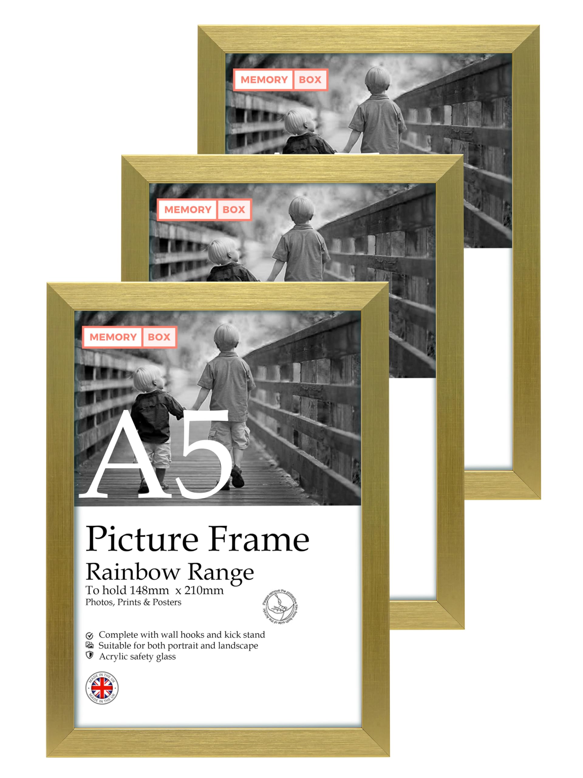 A5 Gold Picture Frame Set of 3, Perfect for Displaying A5 Picture Gallery Walls, Posters, Photos, Artwork, or Prints, Gold