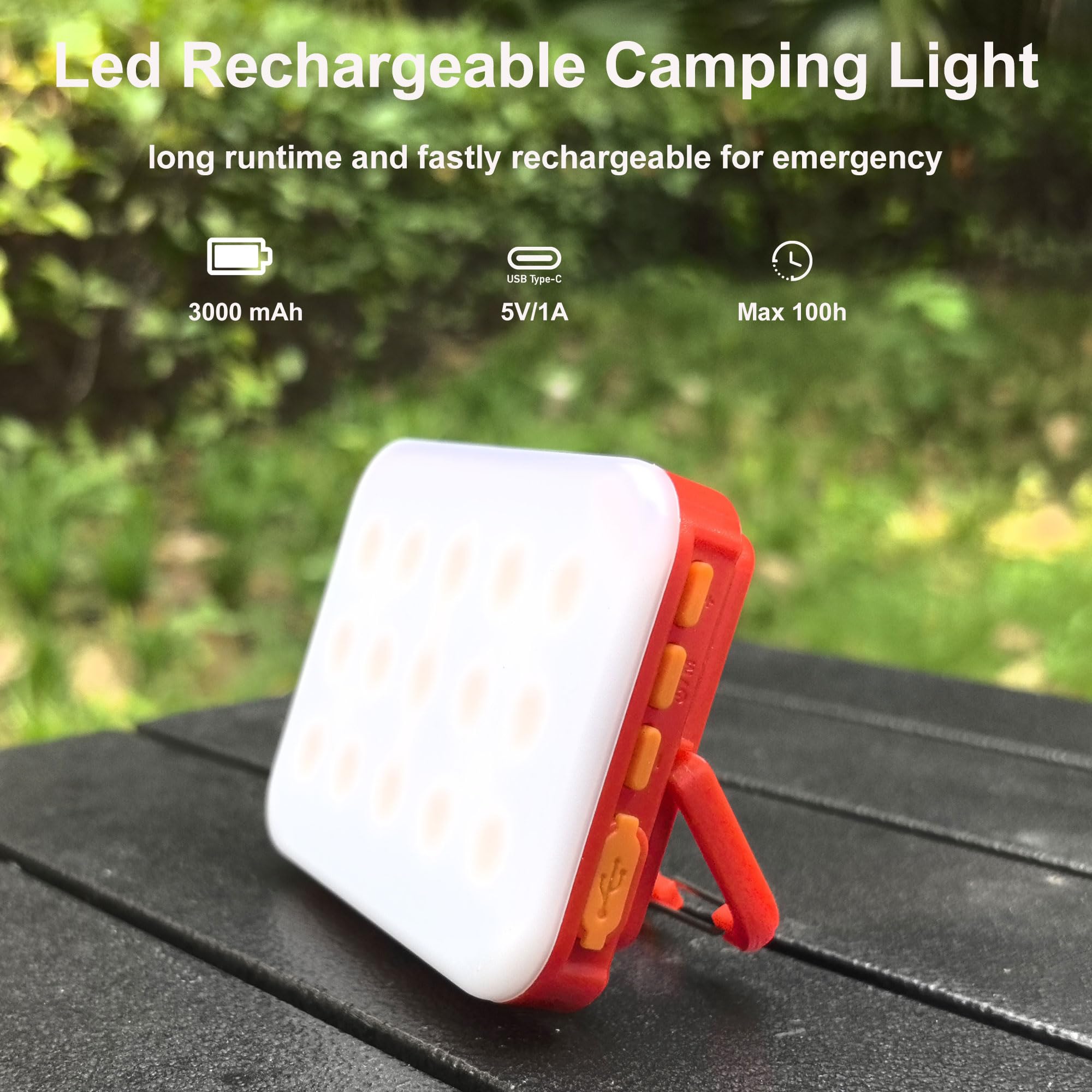 Zeltlichter für Camping, Wiederaufladbare Campingleuchten für Zelt, Campingzeltlicht für Zelt, Camping, Outdoor, Stromausfall, Zeltlicht, RGB-Campinglichter, IP65 Wasserdicht (Rot)