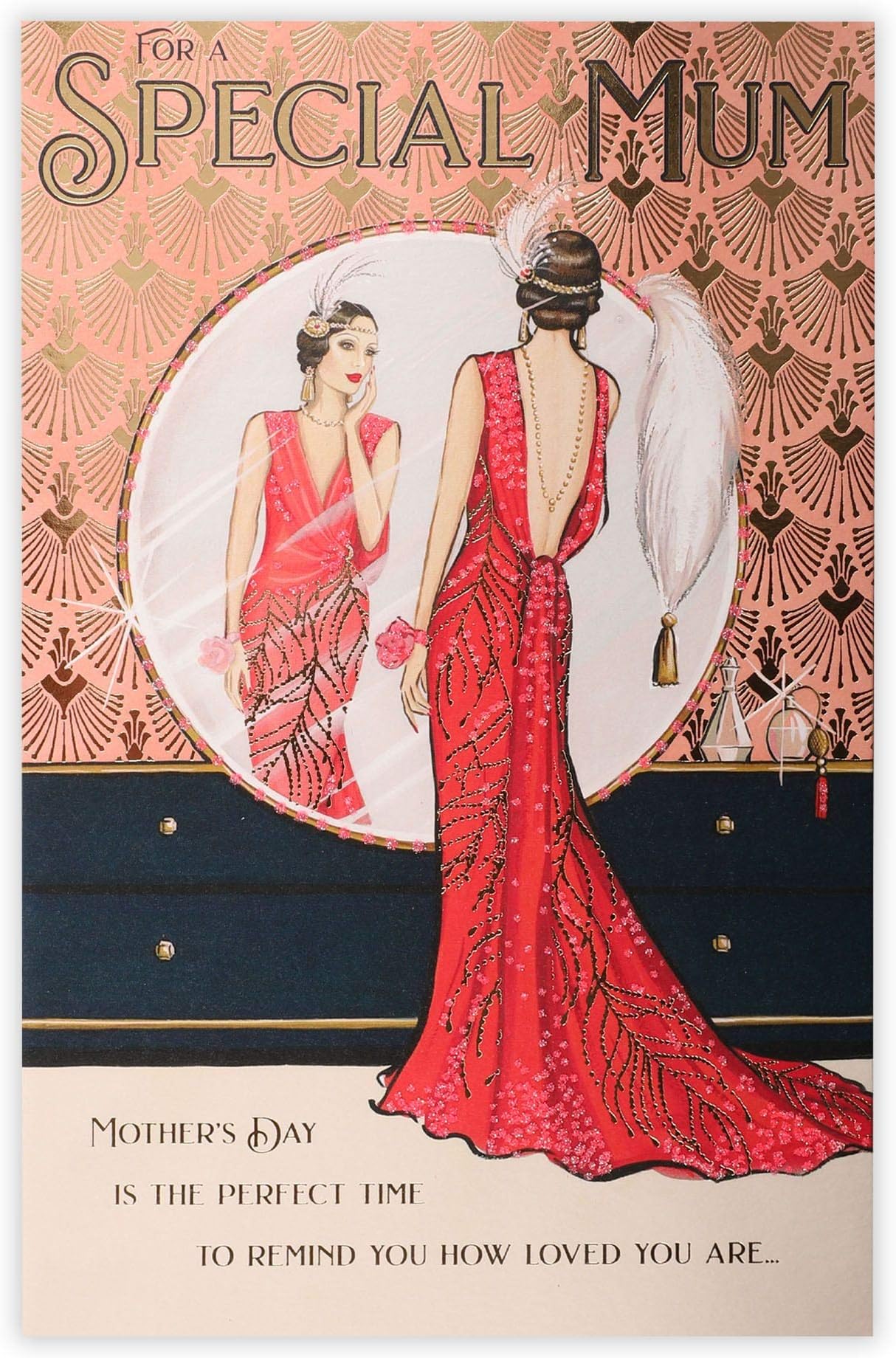 Clintons: Roaring 20's Glamourous Lady in Mirror, Mother's Day Card, Mum 149x229mm, Art Deco Mothers Day Card Card, multi-color