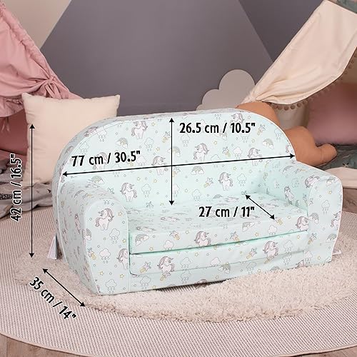 Miniatura 47 de DELSIT Sofá para bebé y para niños – Hecho en Europa para niños, 2 en 1 Flip Open Foam Sofá doble – Sofá plegable para niños Unicornios y Arcoiris