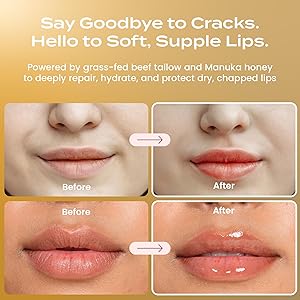 Body Restore Grass Fed Beef Tallow Lip Mask, with Manuka Honey Christmas Stocking Stuffers, White Elephant, Hydrating Moisture, Travel Essentials, Self Care, Birthday Gifts for Women, Men Vanilla