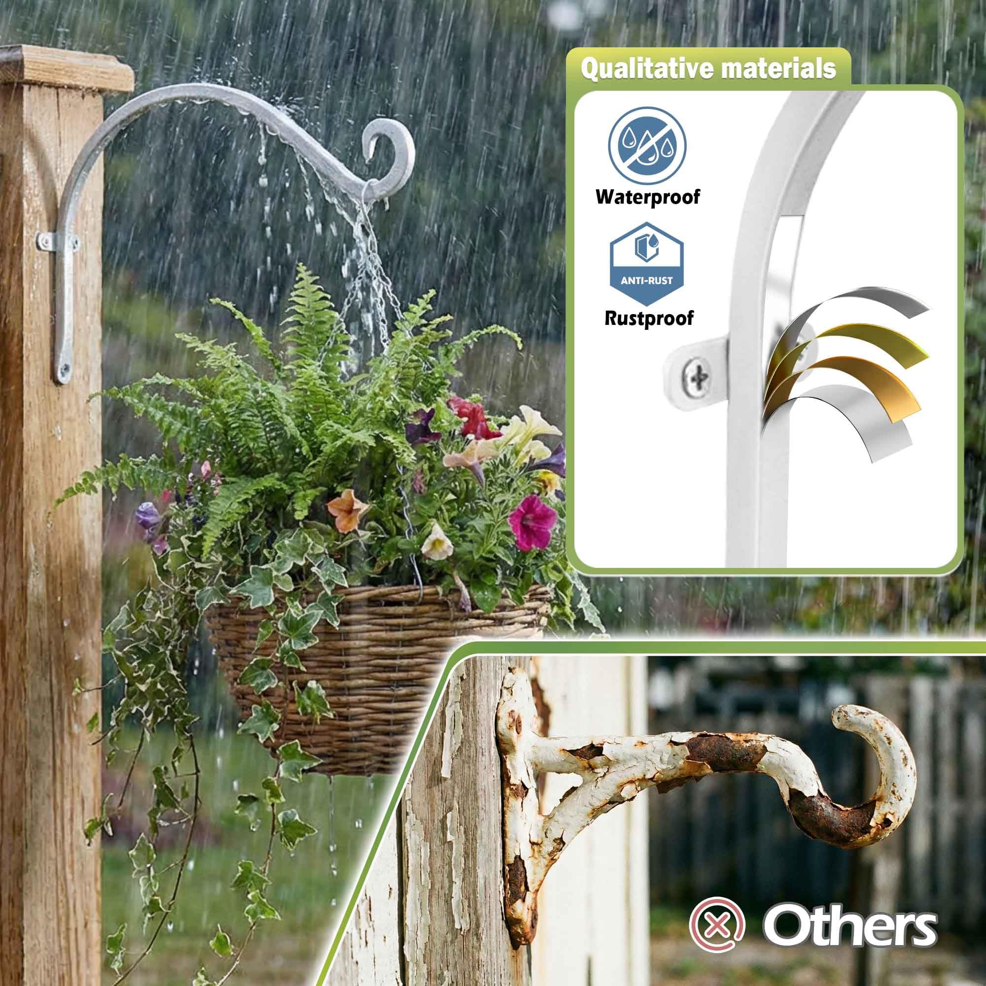 Qiang Ni Colgador de comederos para pájaros (2 piezas/12 pulgadas), soporte para colgar plantas al aire libre más estable y resistente, blanco