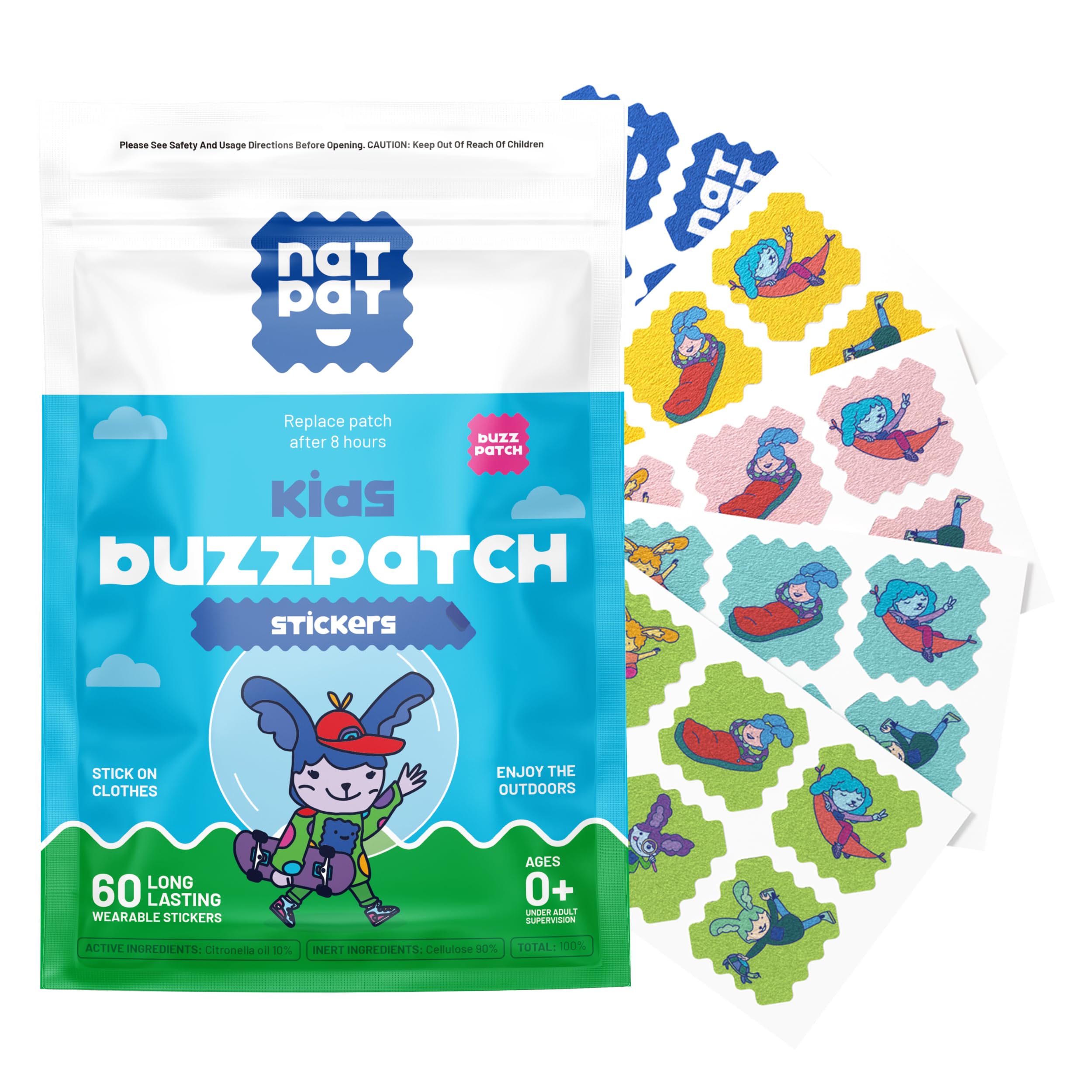NATPAT Buzz Patch Stickers for Kids (60 Pack) - The Natural Patch - For Toddlers Babies Kids