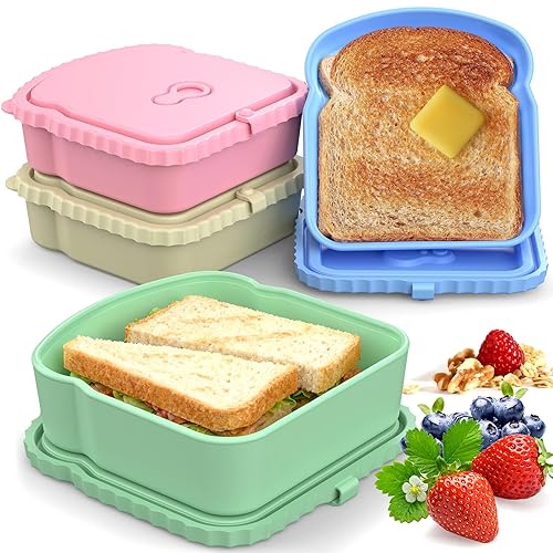 ICEROYCE 4 Pack Sandwich Containers, Reusable Snack Containers & Sandwich